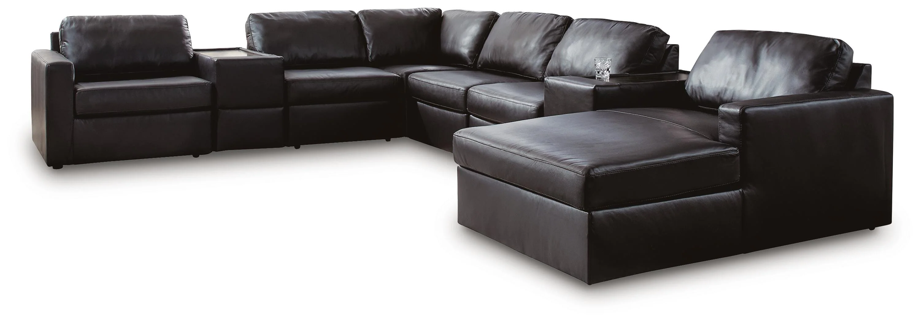 Modmax II Black Leather 8-Piece Sectional with Chaise and Storage Consoles - Image 2