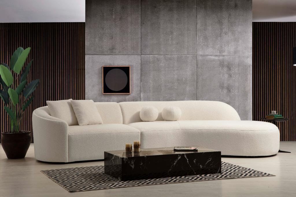 Ava Ivory Boucle Curved 134" RAF Sectional - Image 1