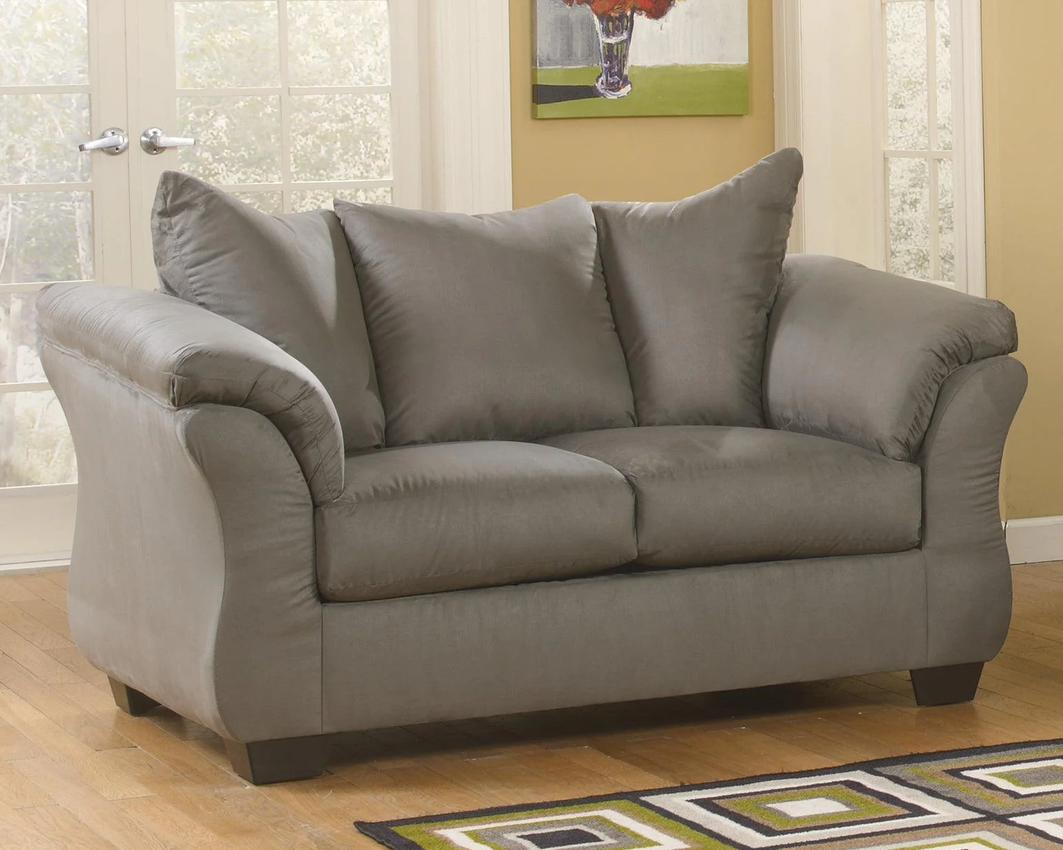 Darcy Cobblestone Microfiber Loveseat - Image 1