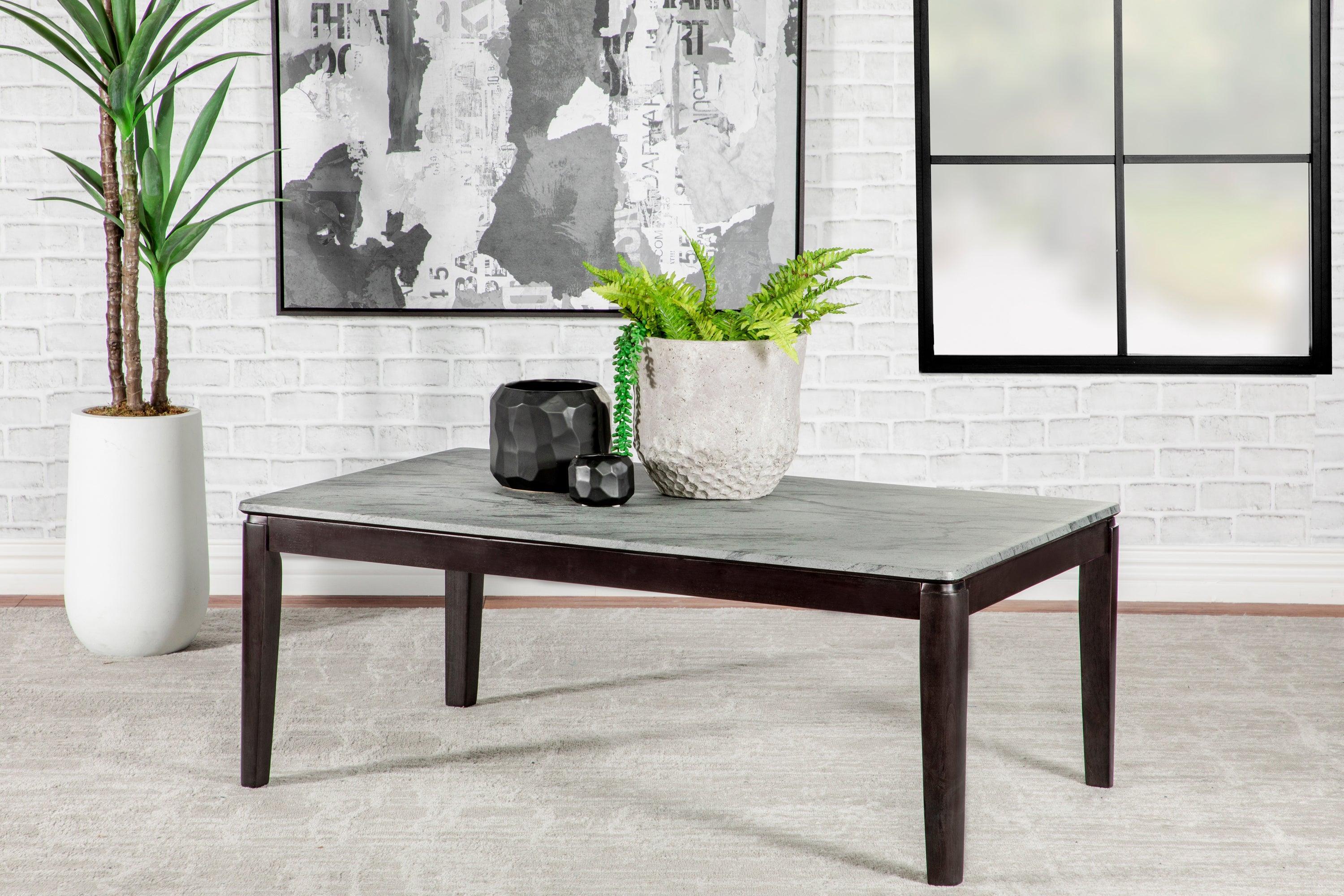 Mozzi Rectangular Coffee Table Faux Gray Marble Black - Image 2