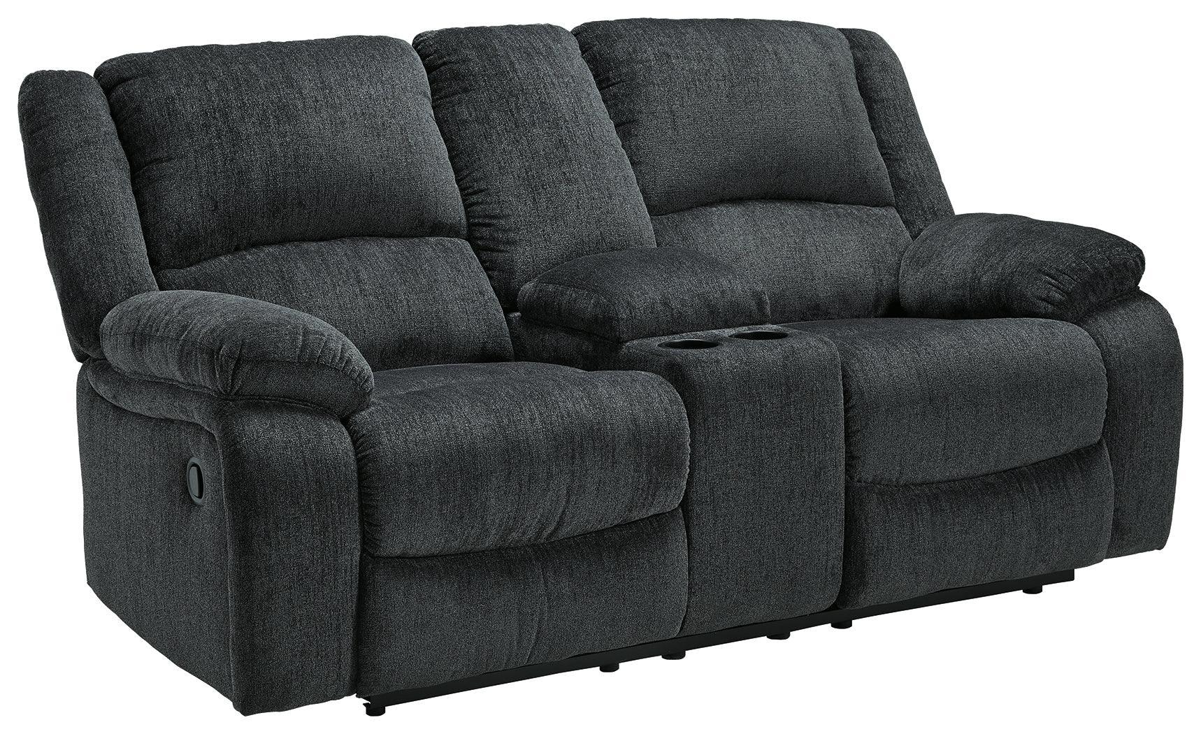Draycoll Slate Chenille Reclining Loveseat With Console - Image 2