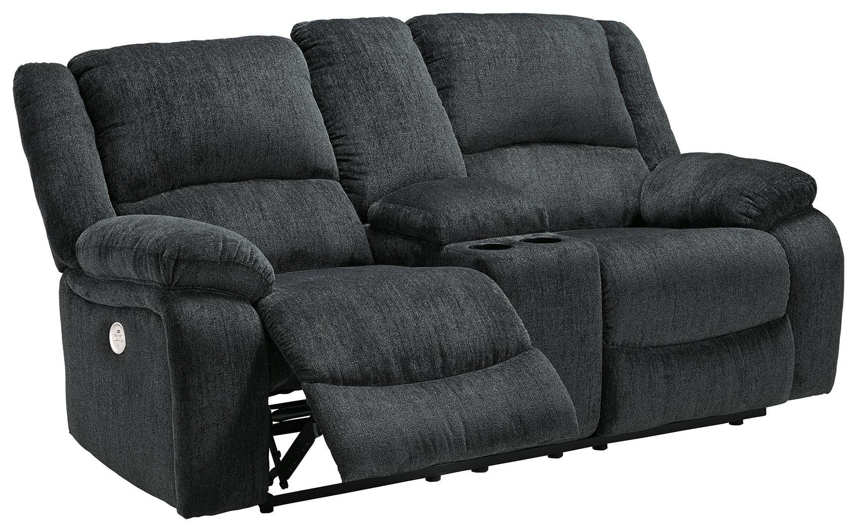 Draycoll Slate Chenille Power Reclining Loveseat With Console - Image 3