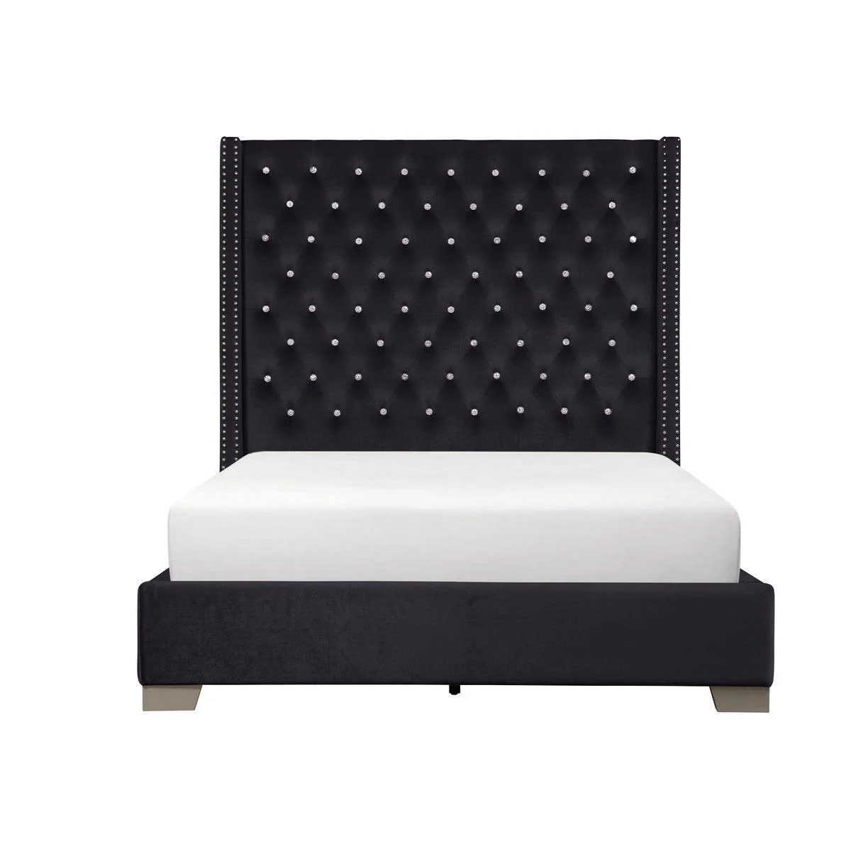 Jacklyn Black Faux Leather Tufted Panel Queen Bed - Image 1