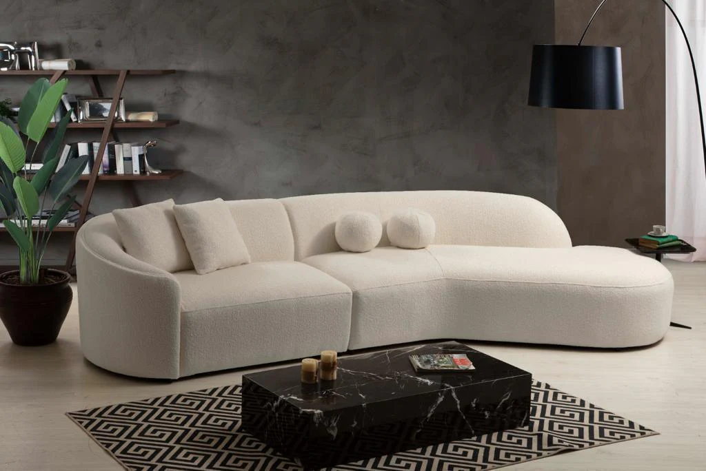 Ava Ivory Boucle Curved 134" RAF Sectional - Image 3
