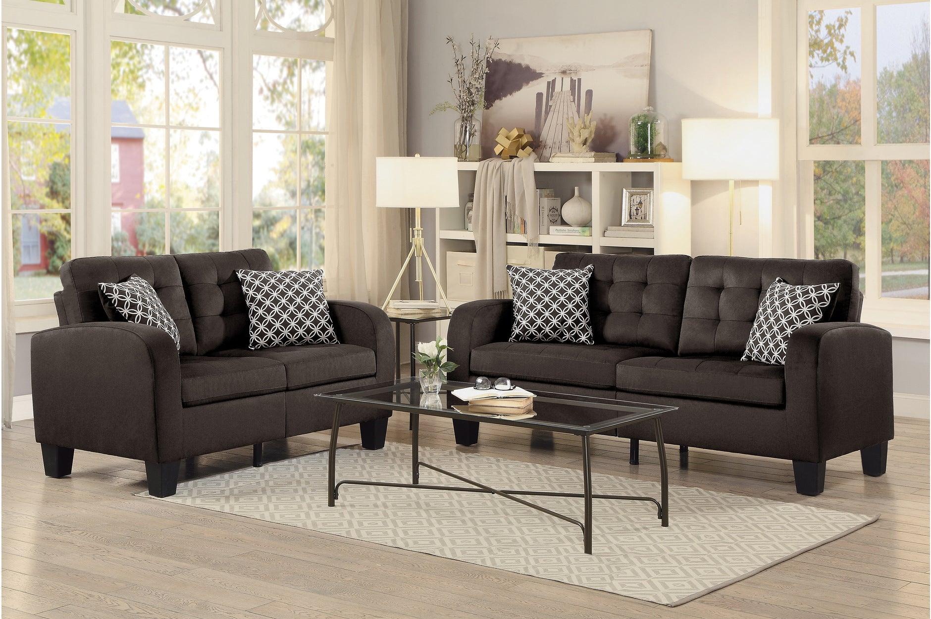 Sinclair Chocolate Fabric Tufted Living Room Set - Image 1