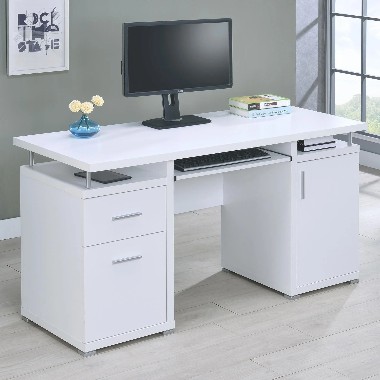 Tracy White Silver Office Desk - Image 1