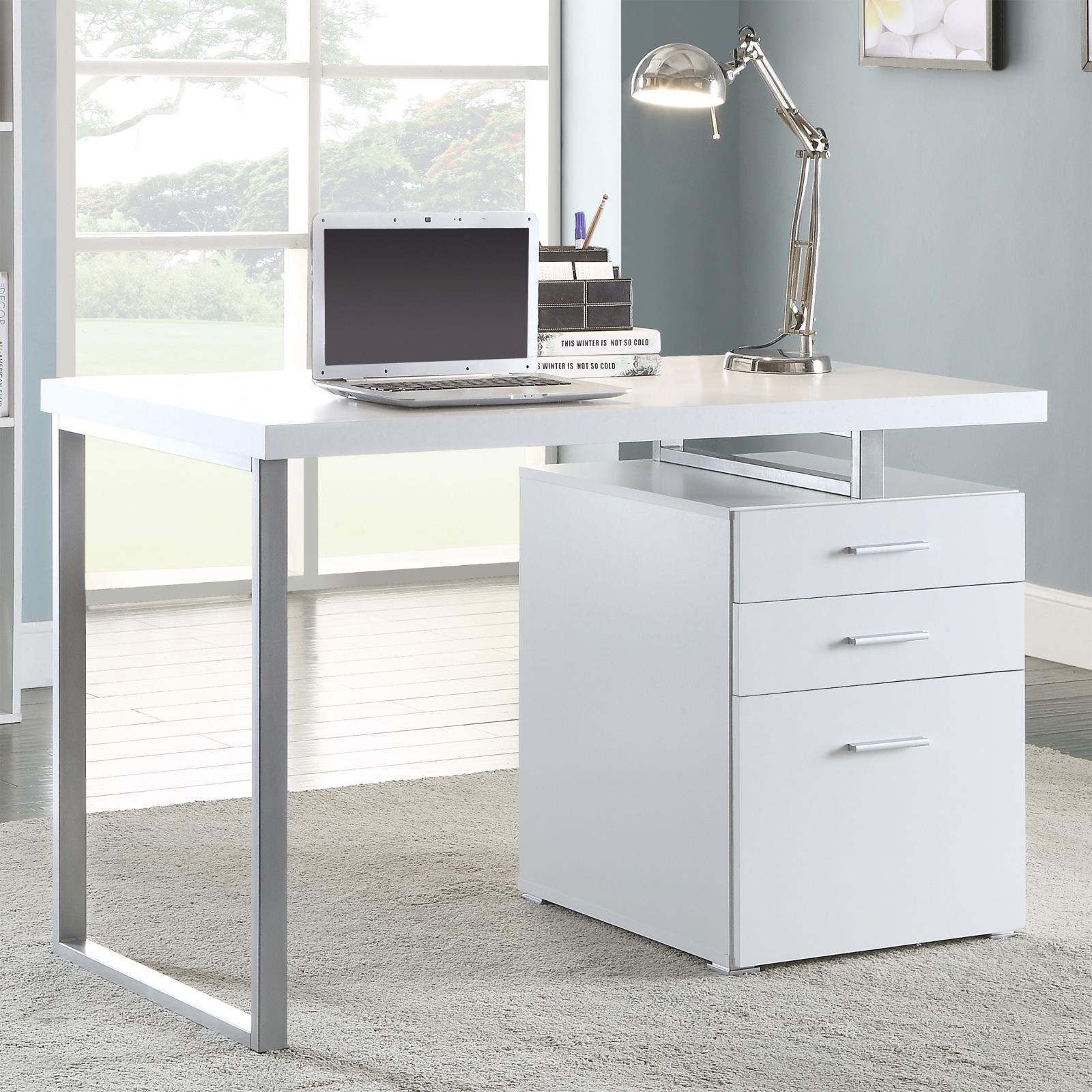 Brennan White Gray Silver Office Desk - Image 1