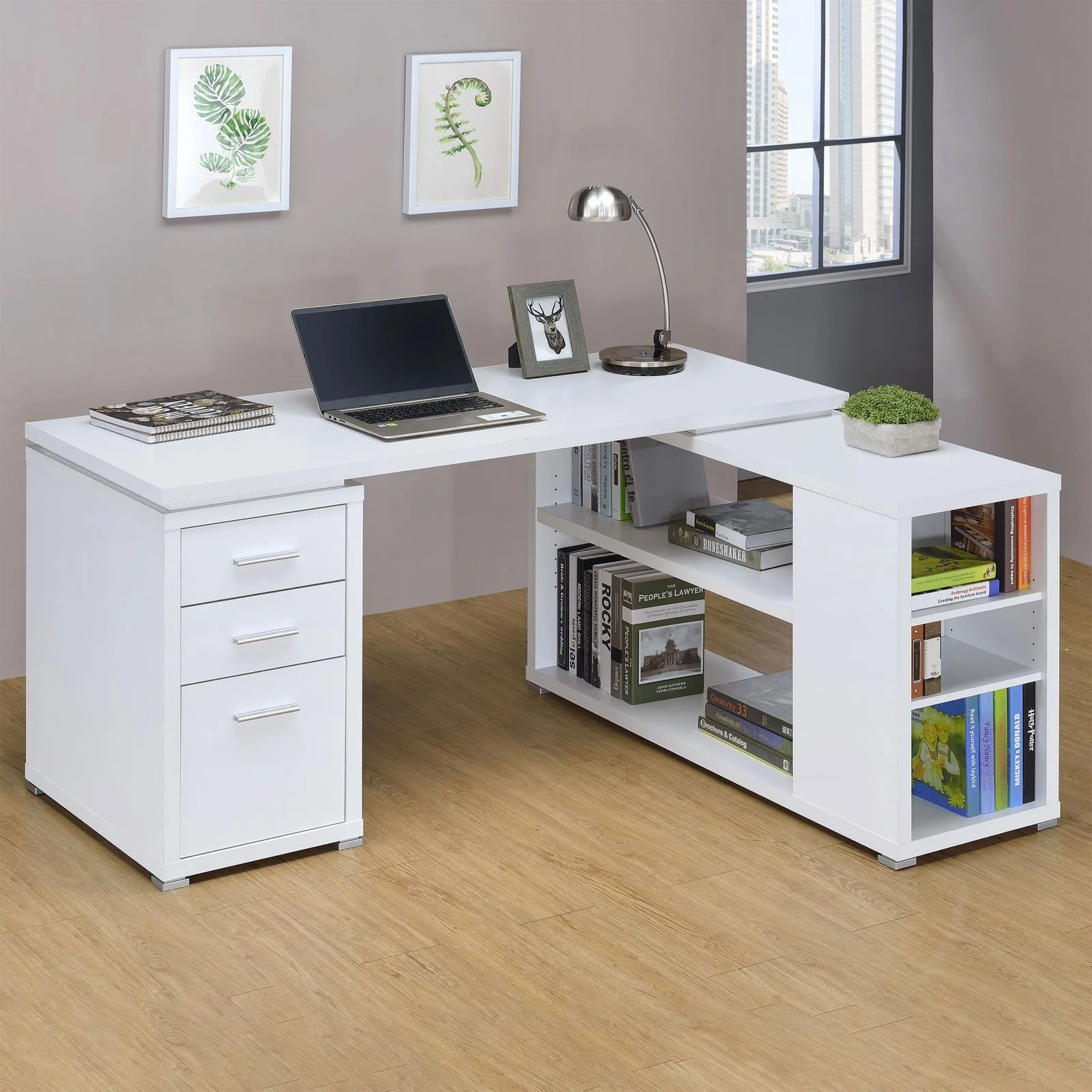 Yvette White L shape Office Desk - Image 1