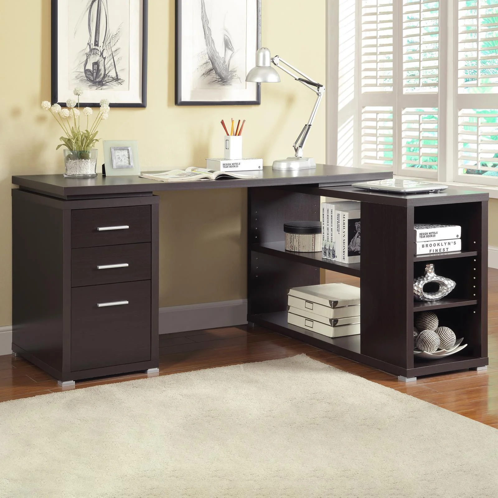 Yvette Warm Cappucino L shape Office Desk - Image 1