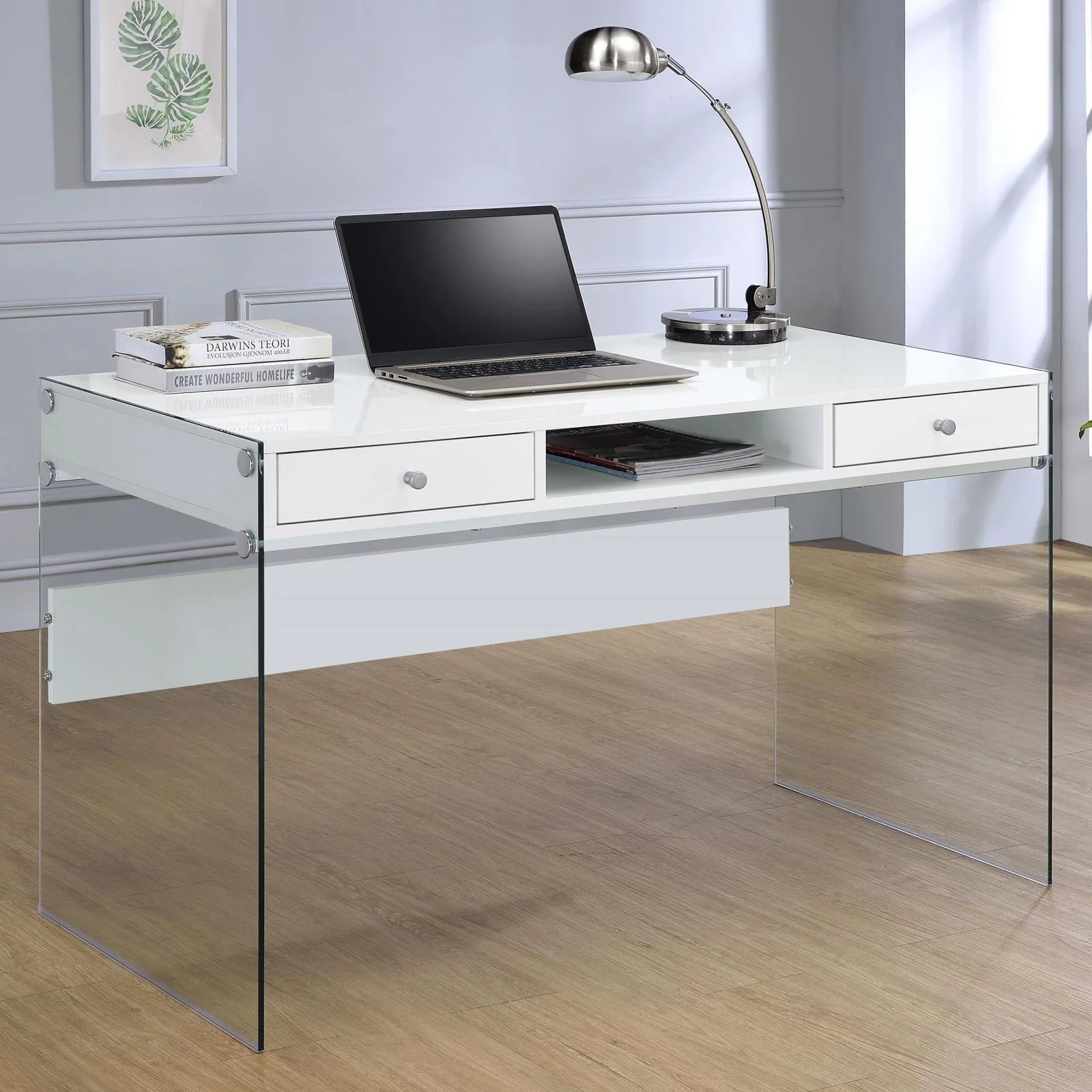 Dobrev Glossy White Writing Desk - Image 1