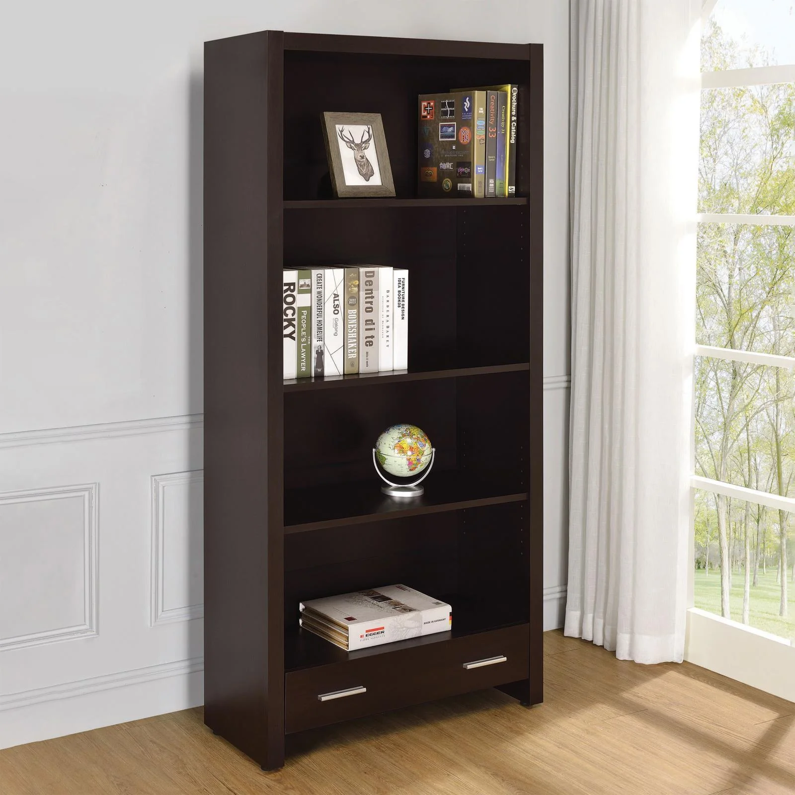 Skylar 5 Shelf Bookcase With Storage Drawer Cappuccino