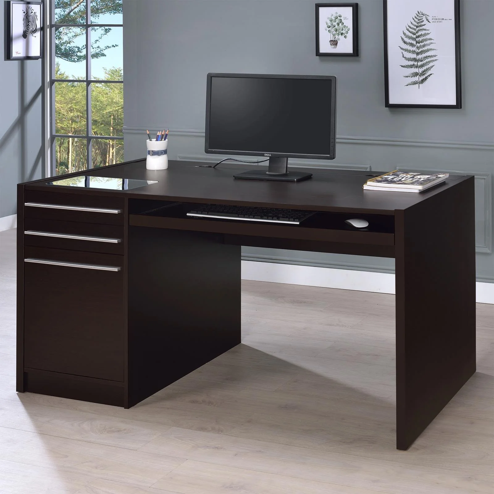 Halston 3 Drawer Connect it Office Desk Cappuccino - Image 1