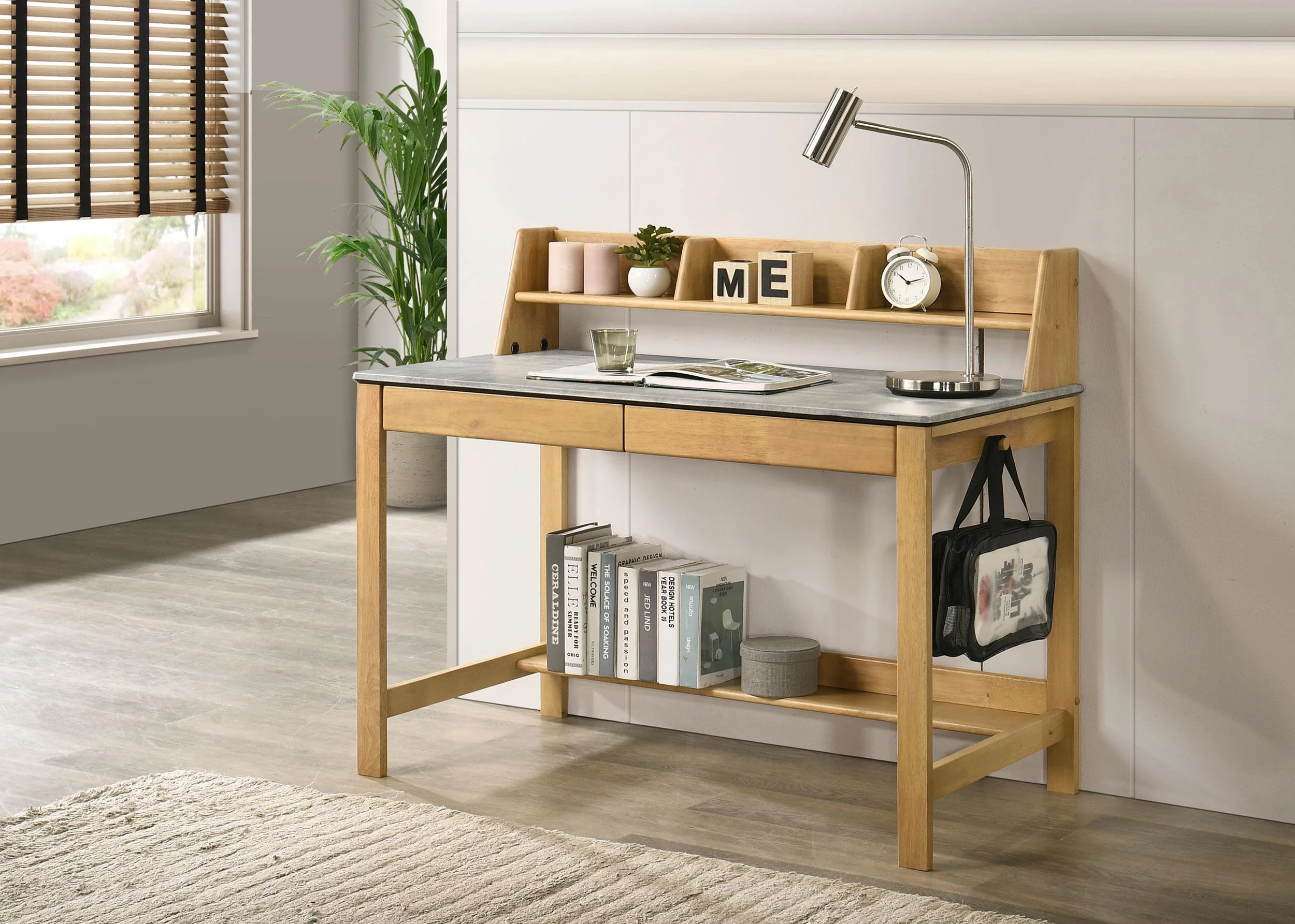 Besler 47-inch SmartTop Writing Desk with Shelf Cement and Natural - Image 2