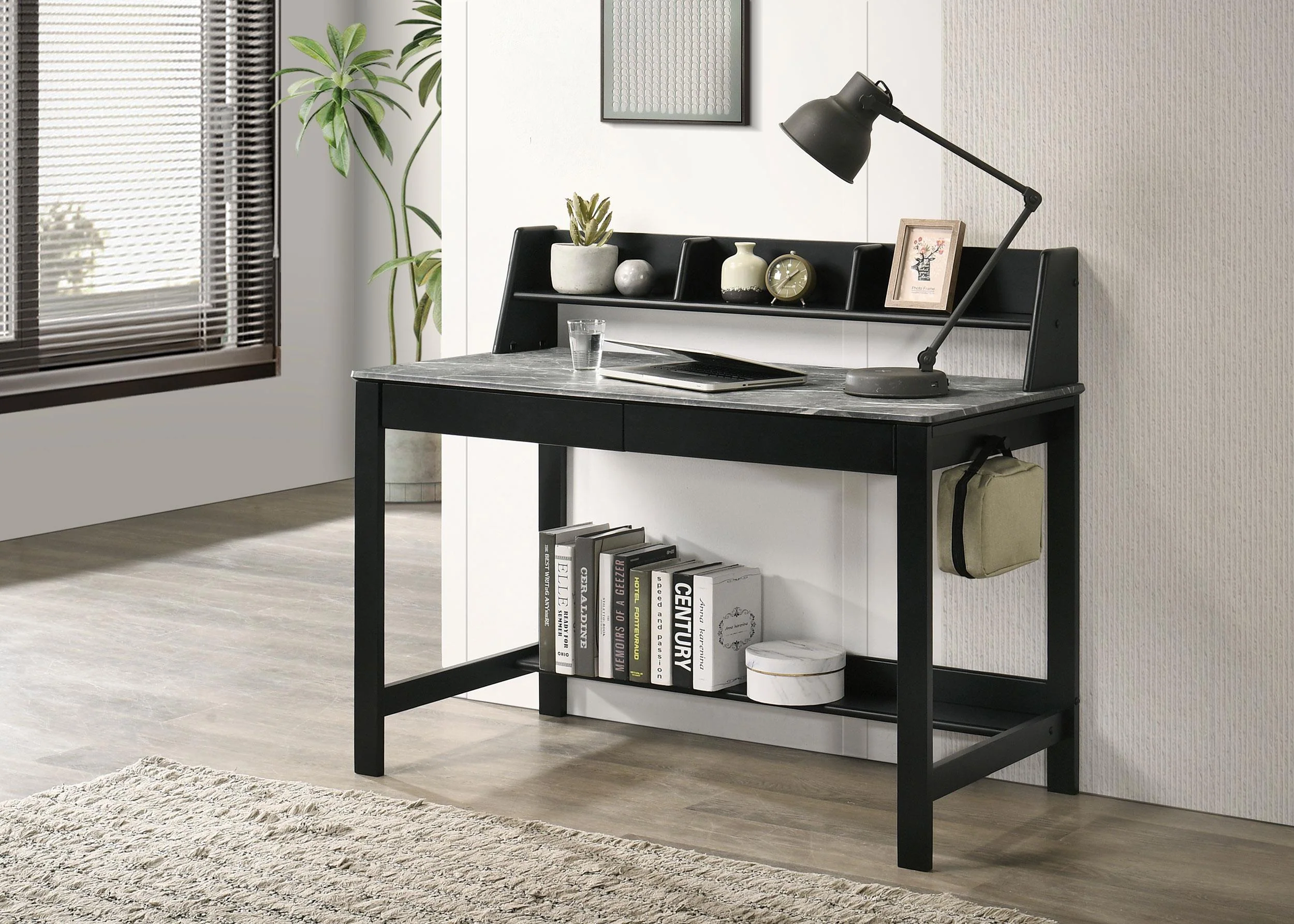 Besler 47-inch SmartTop Writing Desk with Shelf Grey Stone and Black - Image 2