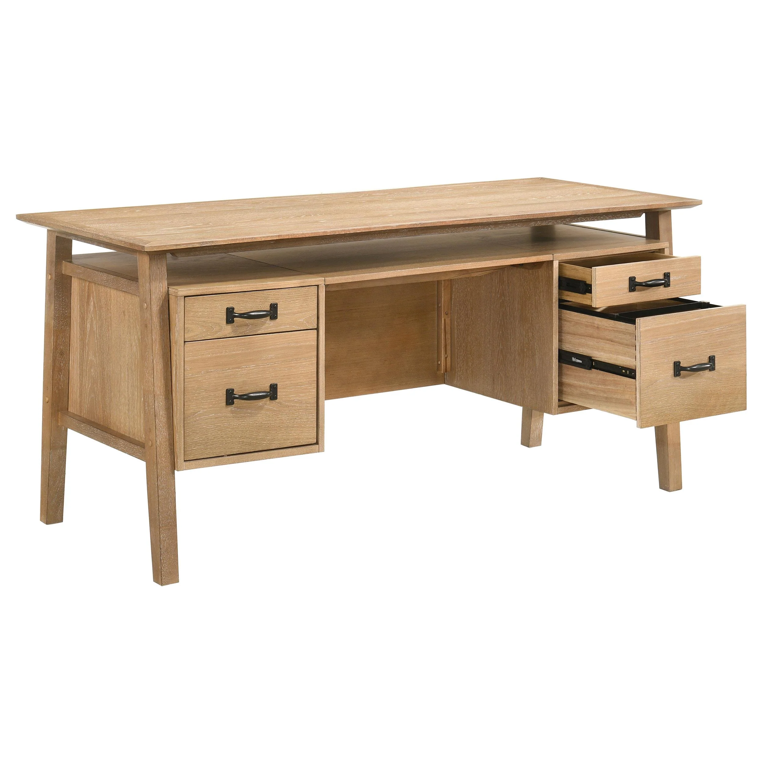 Goodson 64-inch 4-Drawer Double Pedestal Computer Desk Distressed Light Brown - Image 2