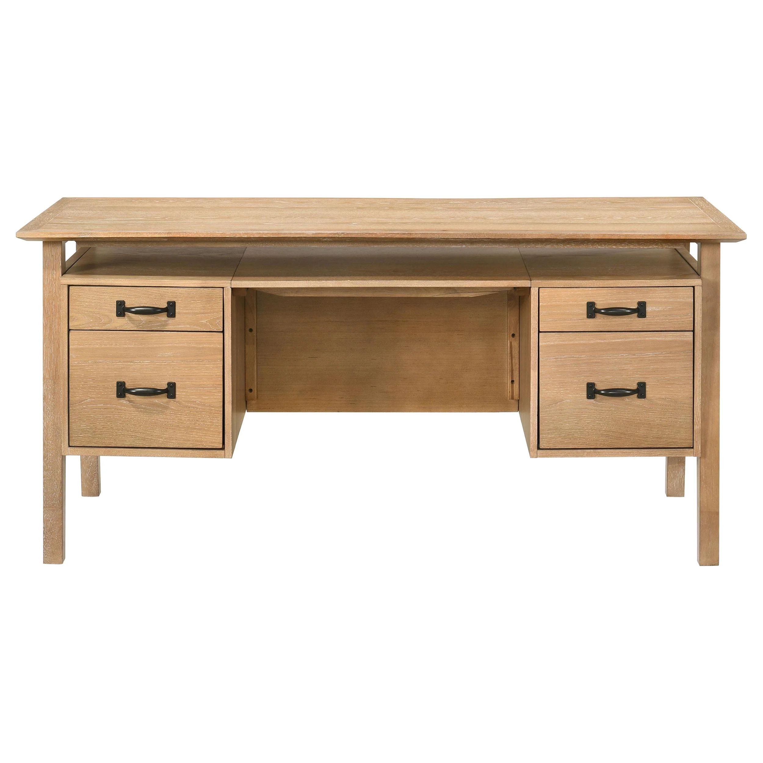 Goodson 64-inch 4-Drawer Double Pedestal Computer Desk Distressed Light Brown - Image 3
