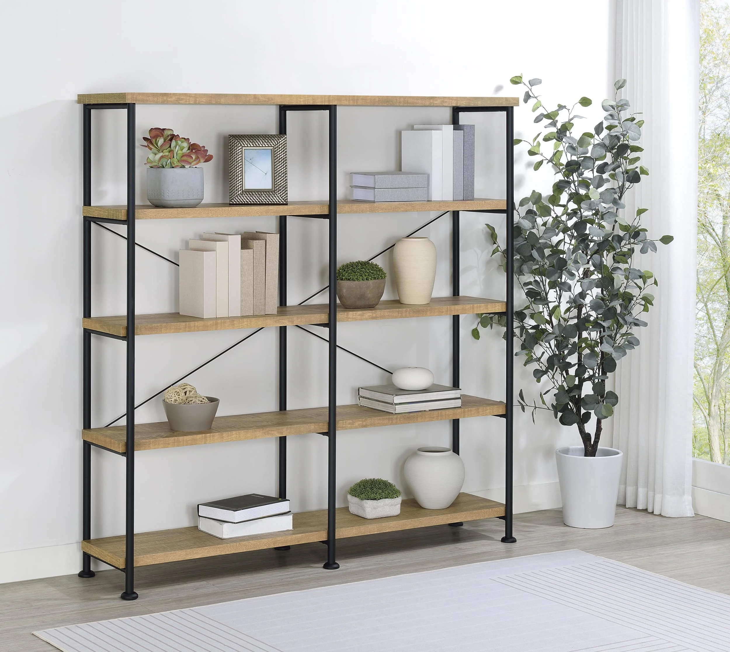 Analiese 63-inch 4-shelf Double Bookshelf Mango - Image 2