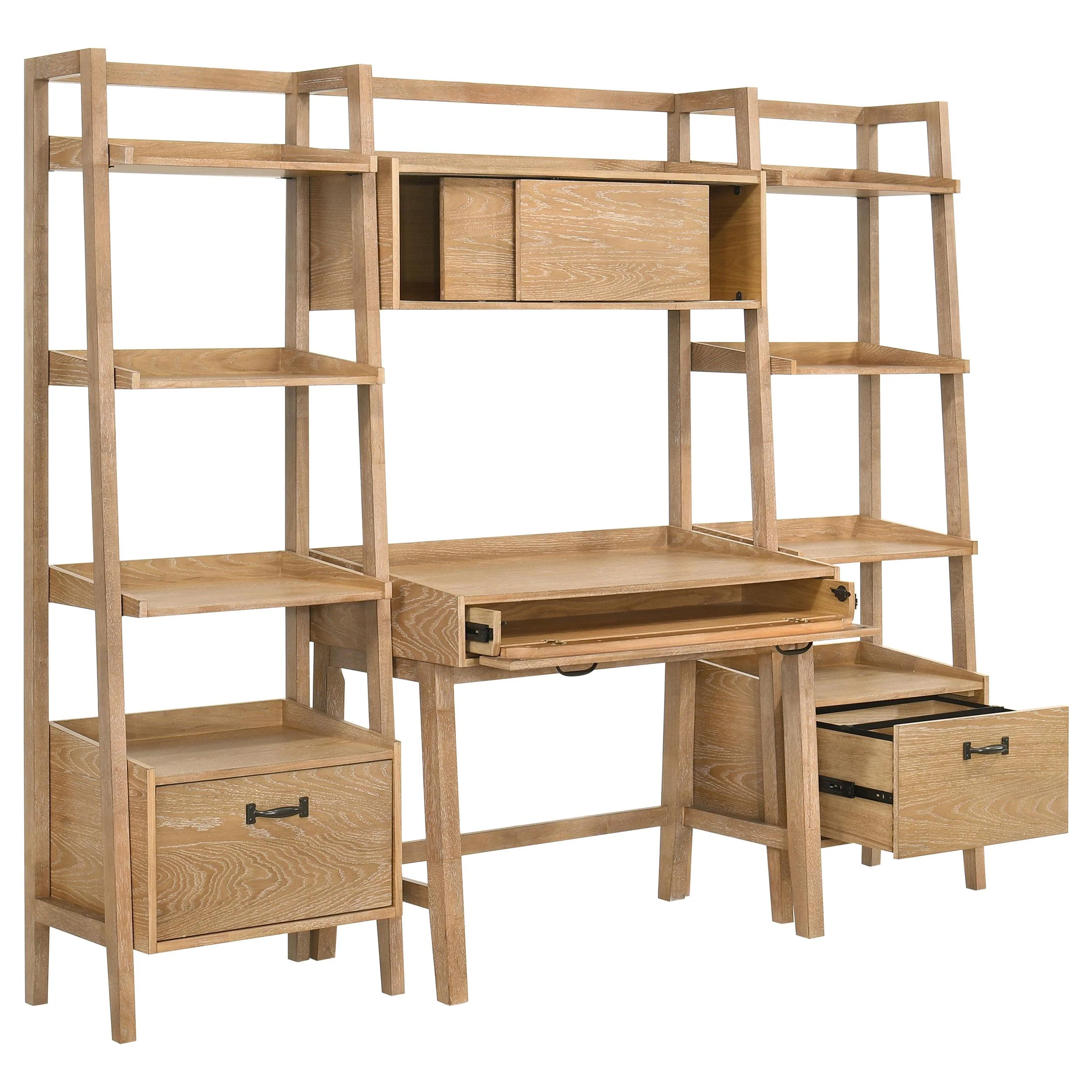 Fabian 4-piece Computer Desk and Bookshelf Set Distressed Light Brown - Image 2