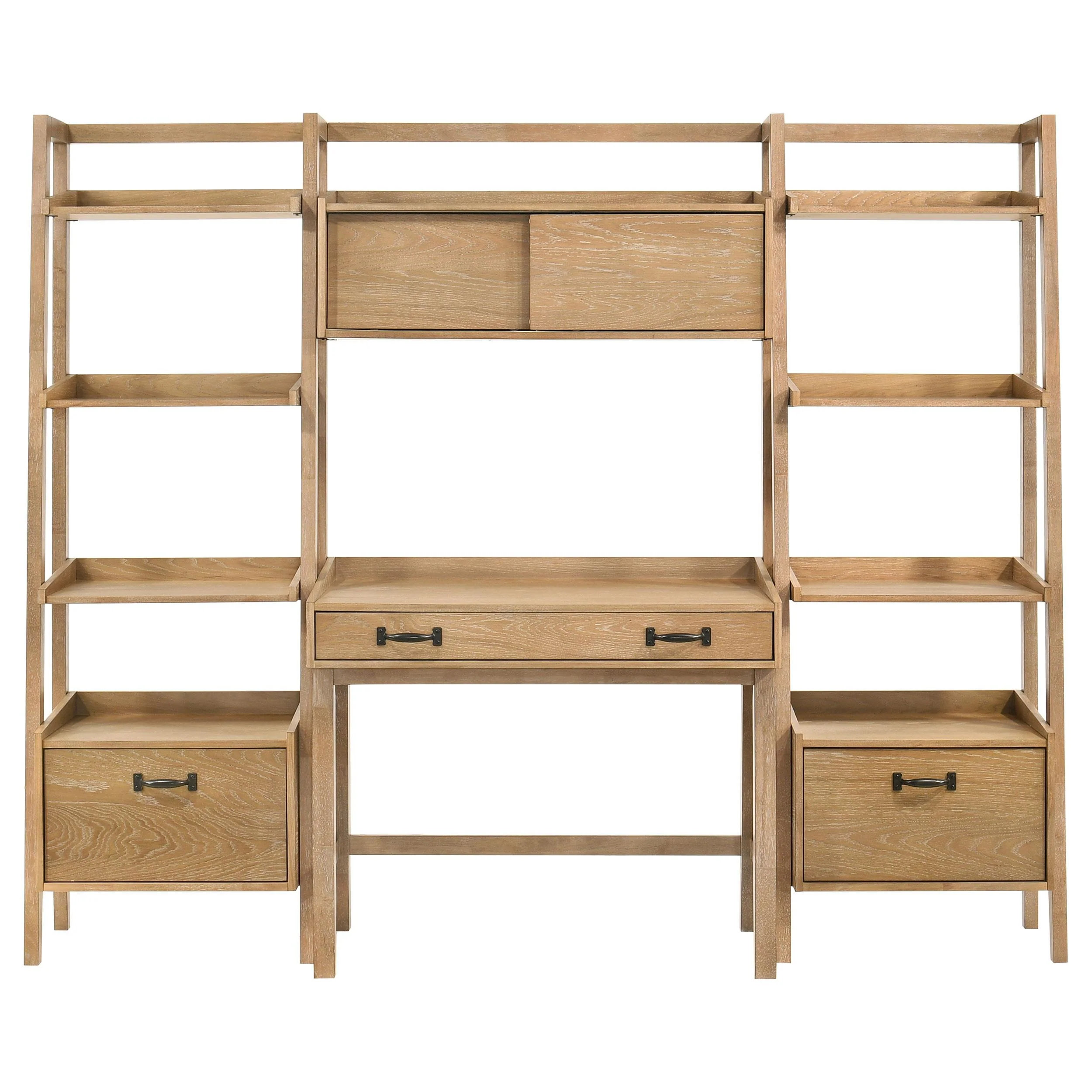 Fabian 4-piece Computer Desk and Bookshelf Set Distressed Light Brown - Image 3