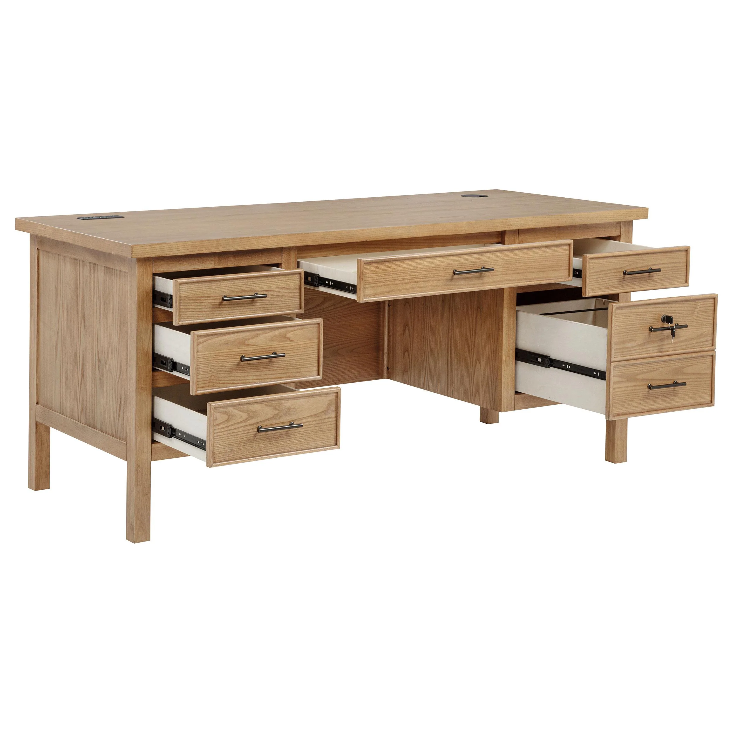 Vermes 66-inch 7-drawer Computer Desk with Power Outlet Light Ash - Image 2