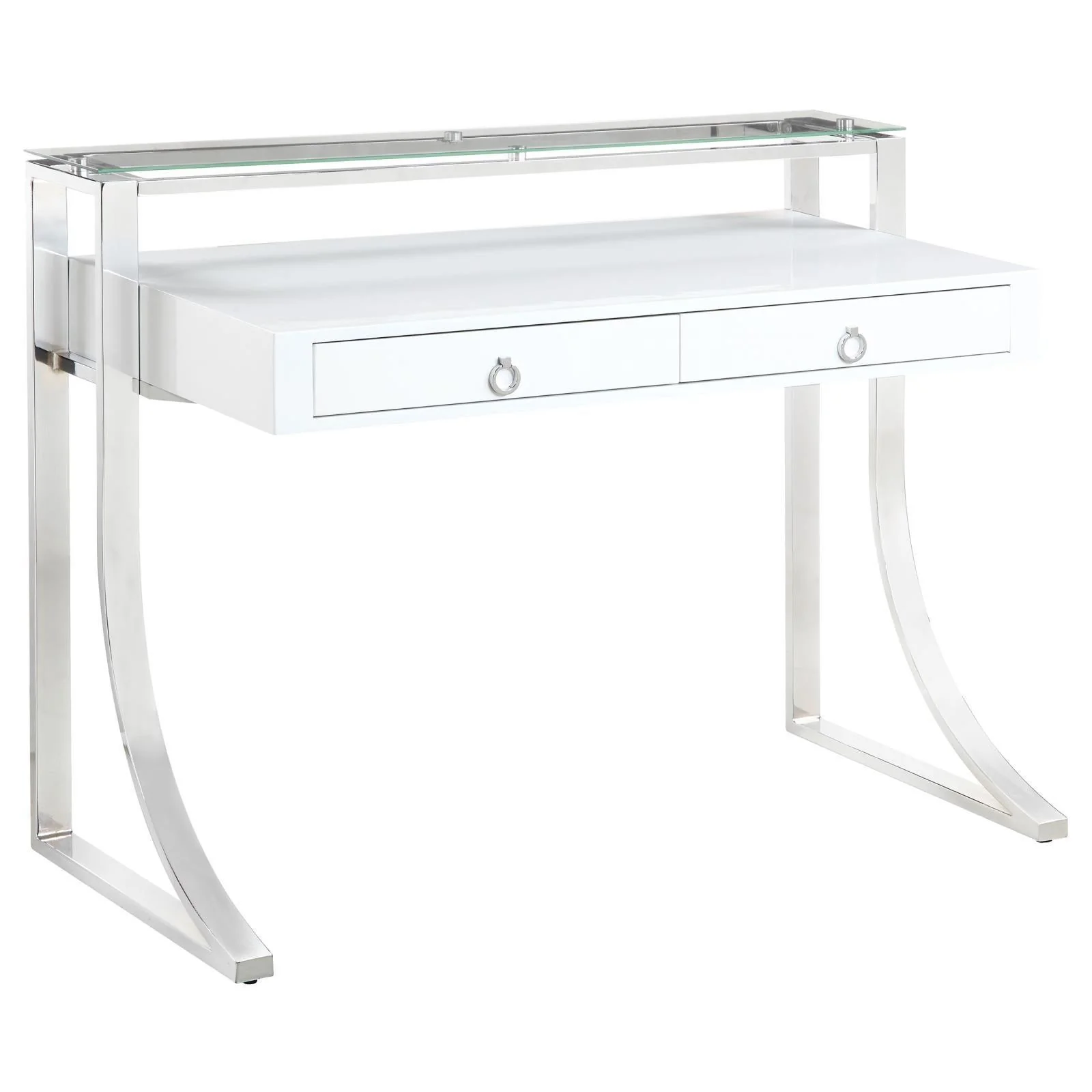 Gemma Glossy White Chrome Writing Desk - Image 2