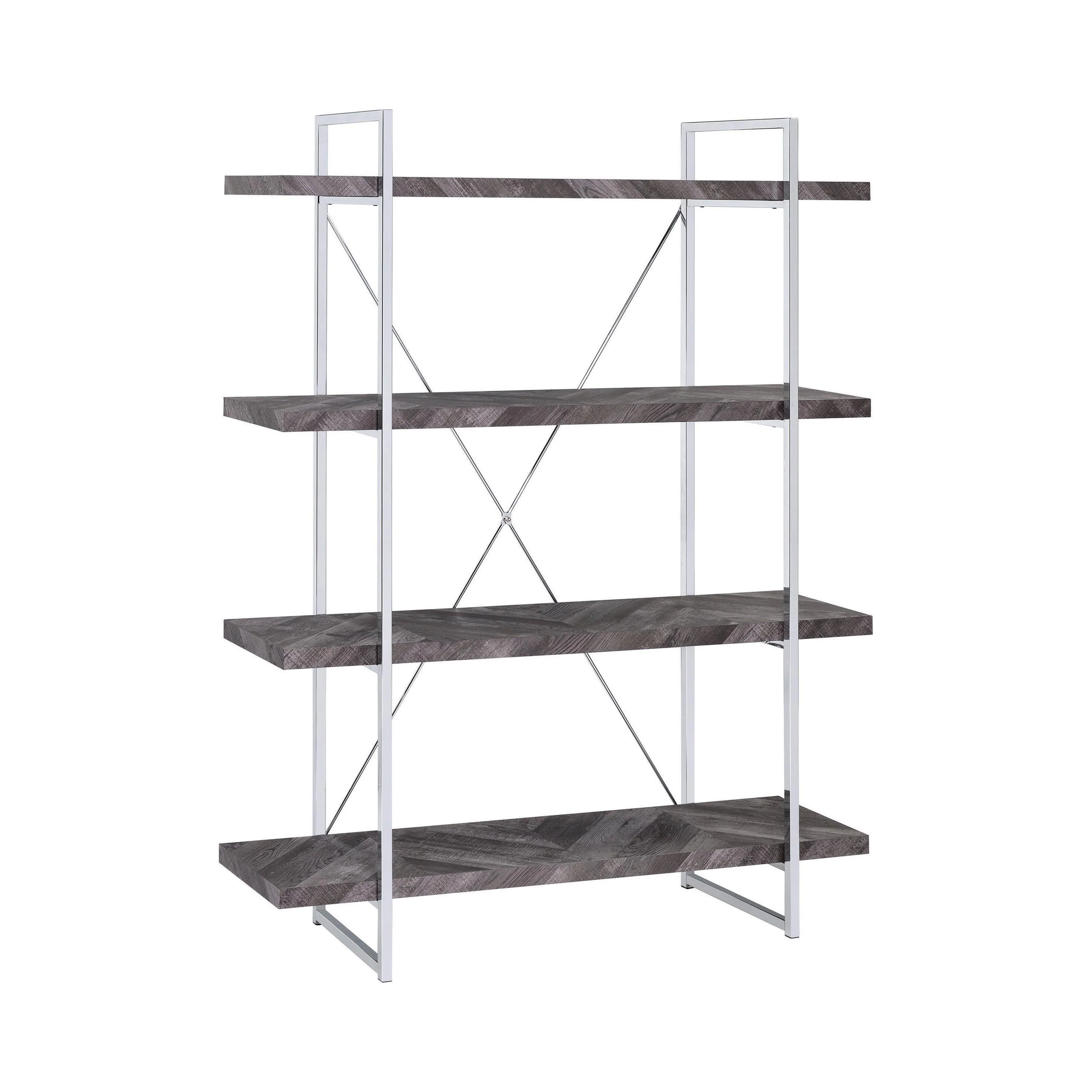 Grimma 4 Shelf Bookcase Rustic Gray Herringbone - Image 3