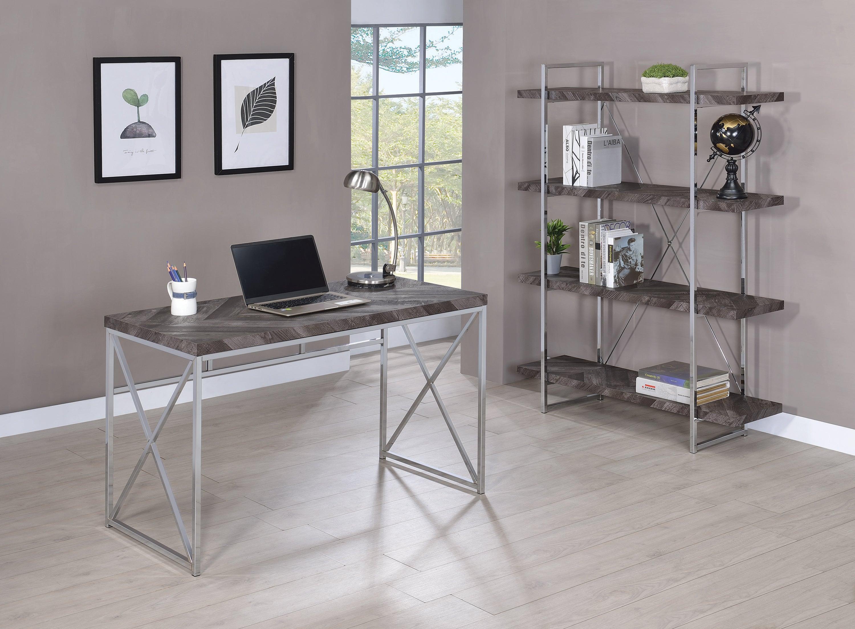 Grimma 4 Shelf Bookcase Rustic Gray Herringbone - Image 2