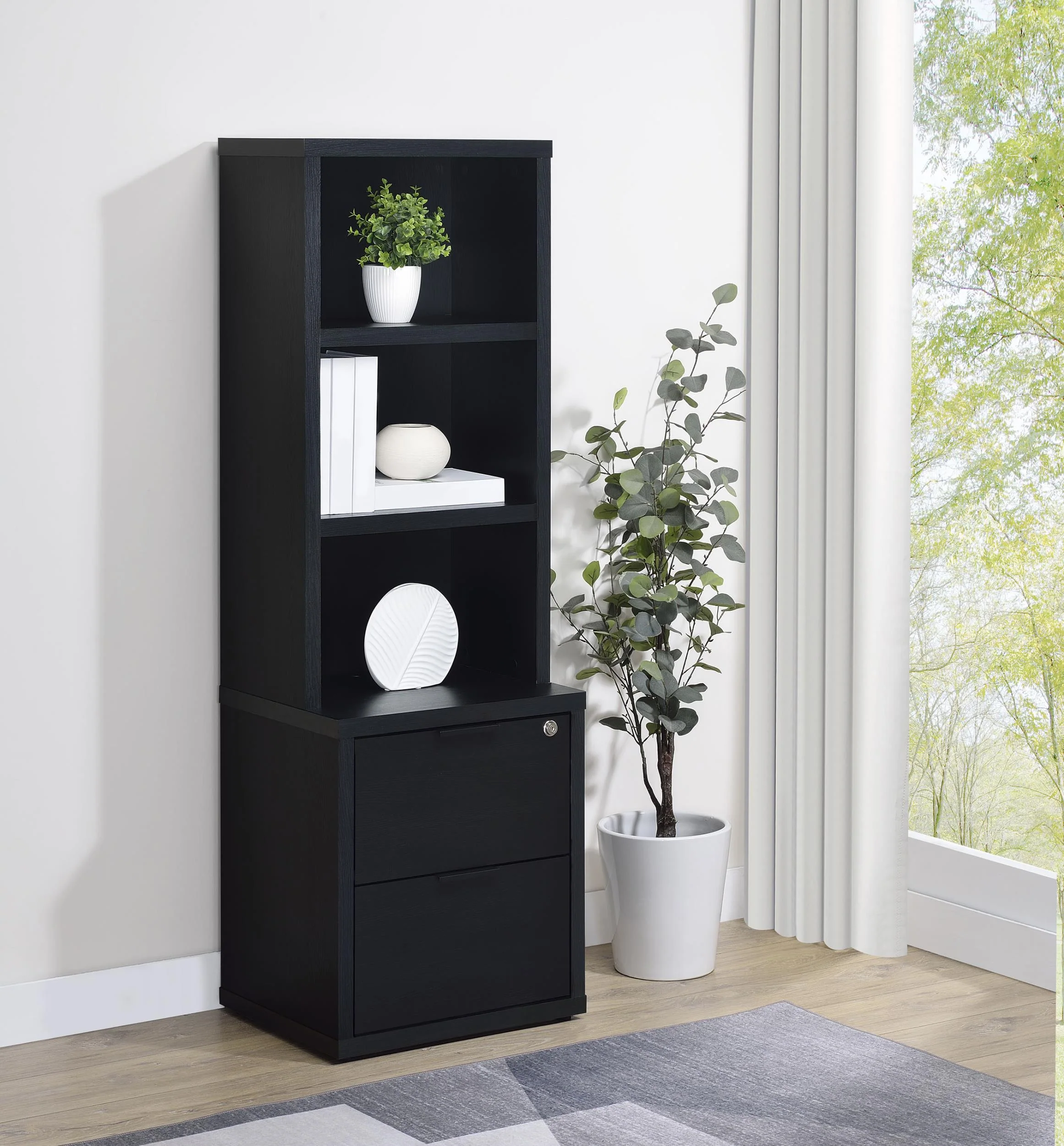 Westpark 3-shelf Bookcase USB and Lockable Drawer Black - Image 2