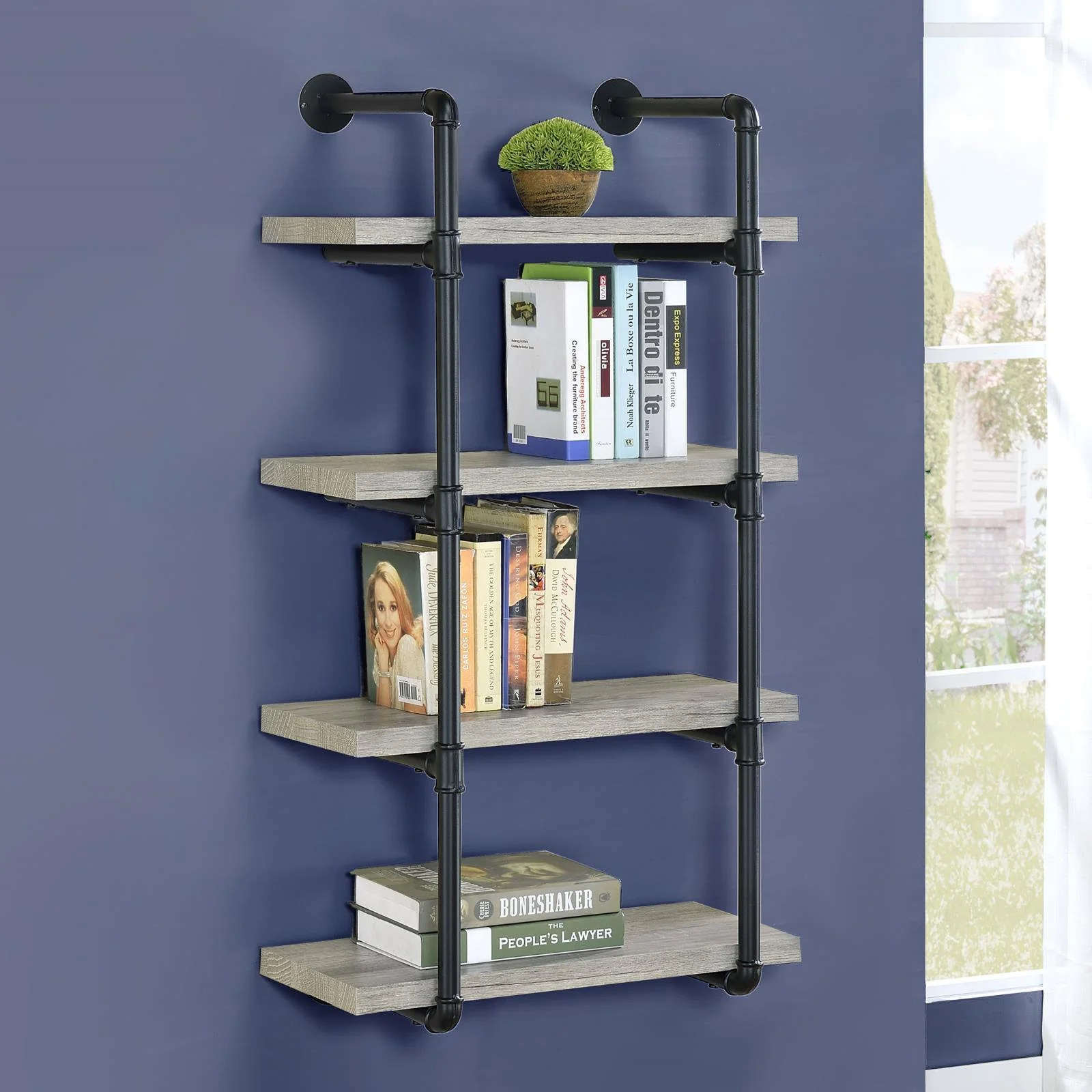 Elmcrest 24 inch Wall Shelf Black Gray Driftwood