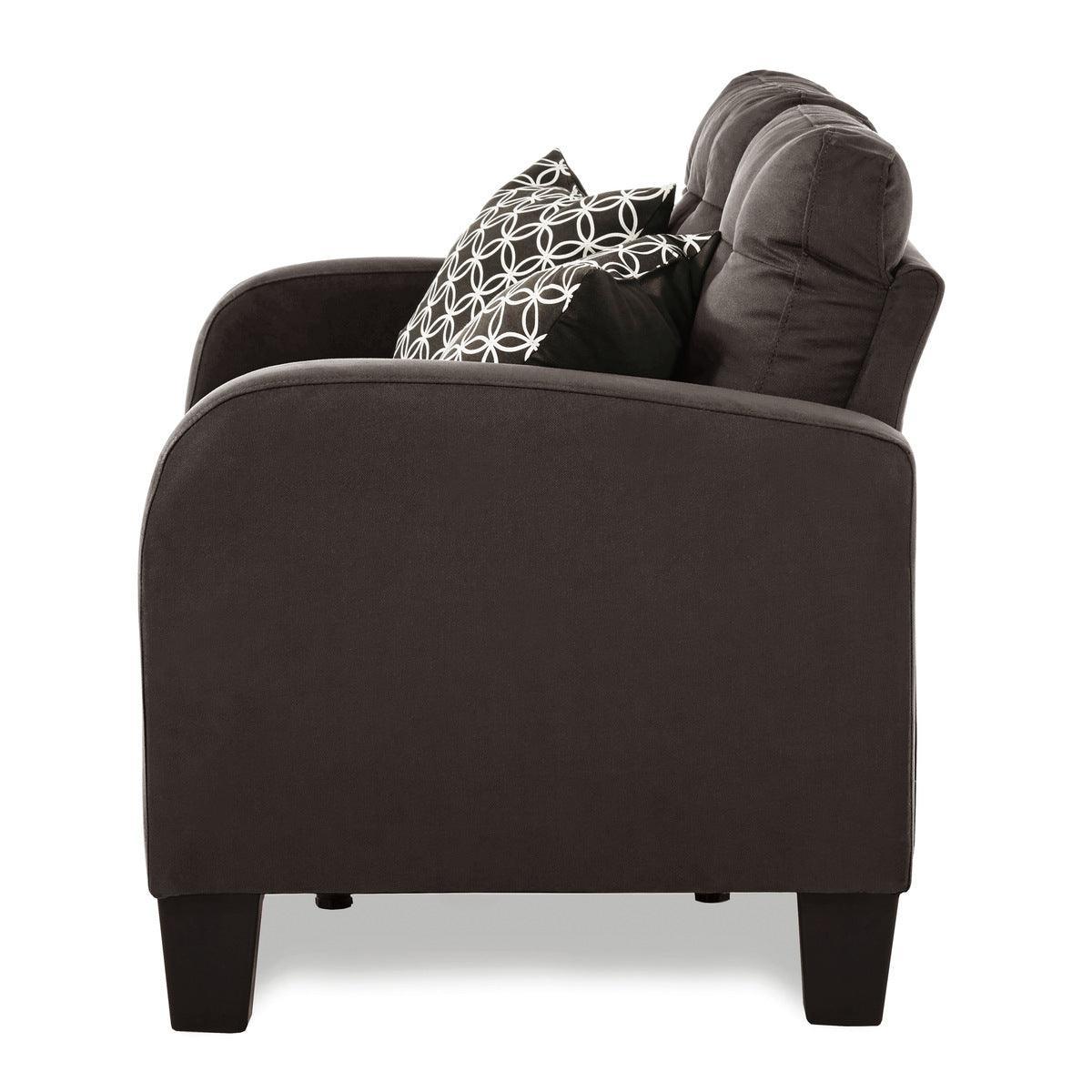 Sinclair Chocolate Fabric Tufted Loveseat - Image 3