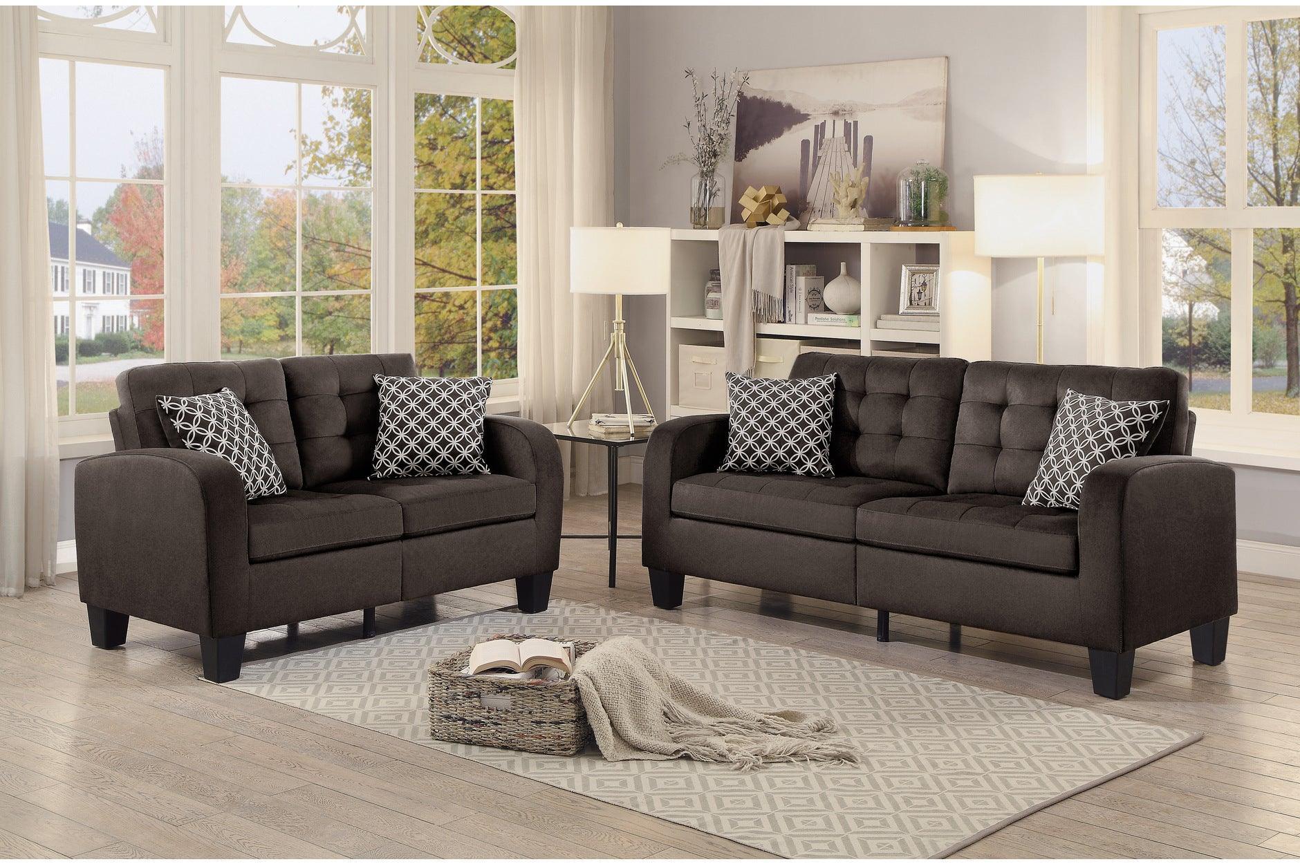 Sinclair Chocolate Fabric Tufted Living Room Set - Image 2