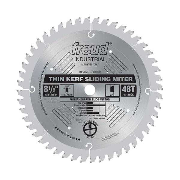 LU91M008 Industrial Thin Kerf Sliding Miter Blade, 8-1/2" diameter, 5/8" arbor, 48 teeth ATB - Image 1