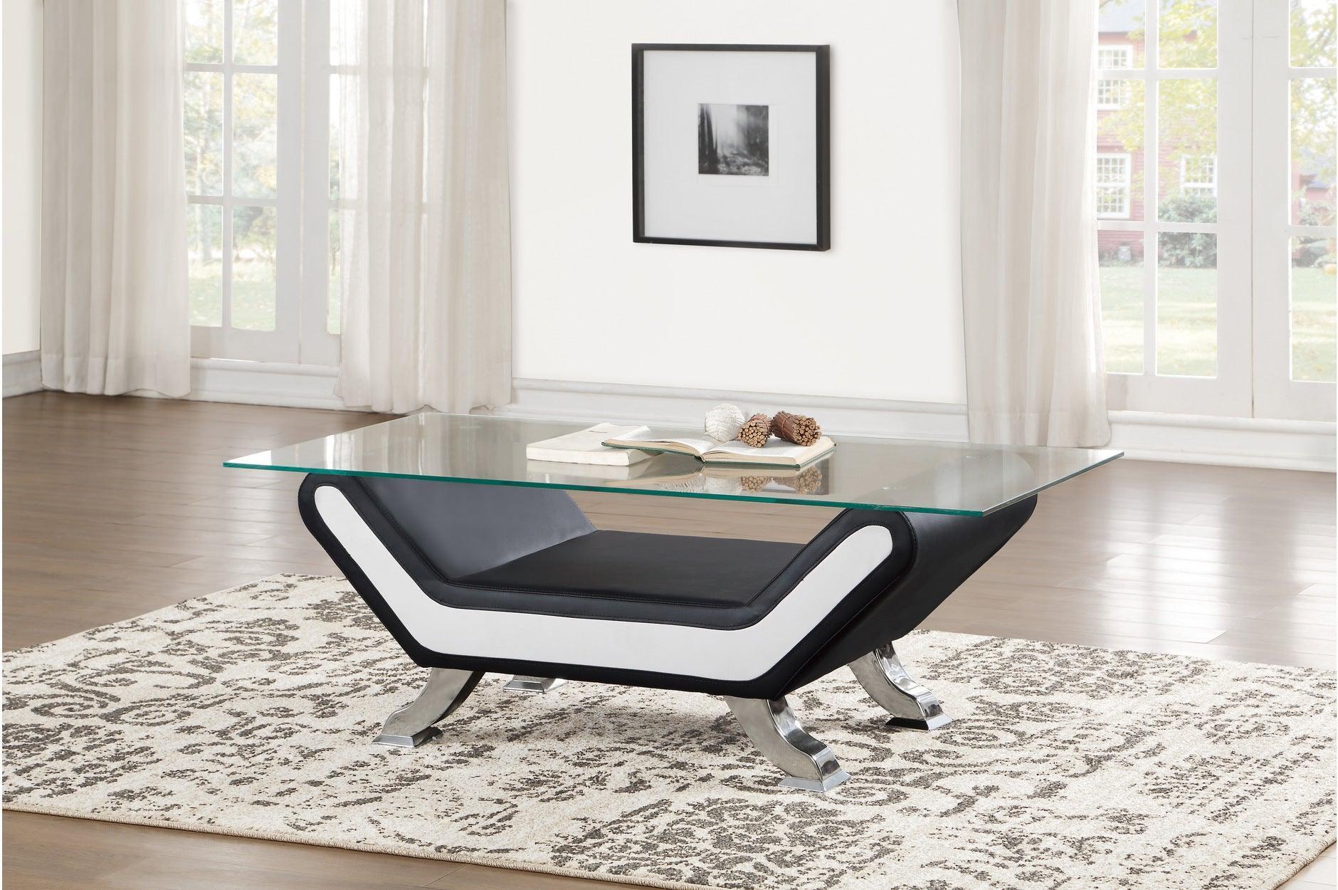 Veloce Black White Faux Leather Tufted Living Room Set - Image 3