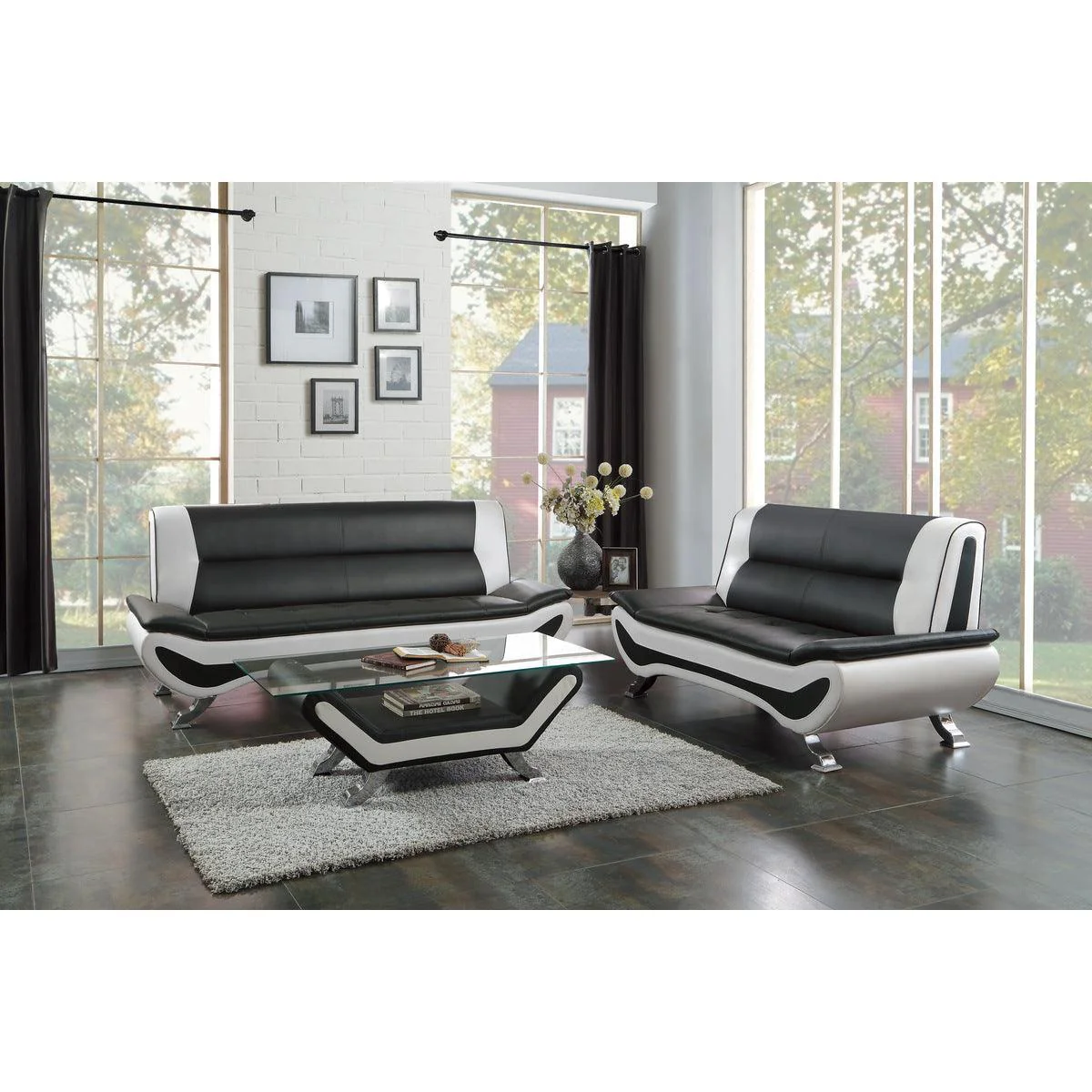Veloce Black White Faux Leather Love Seat - Image 3