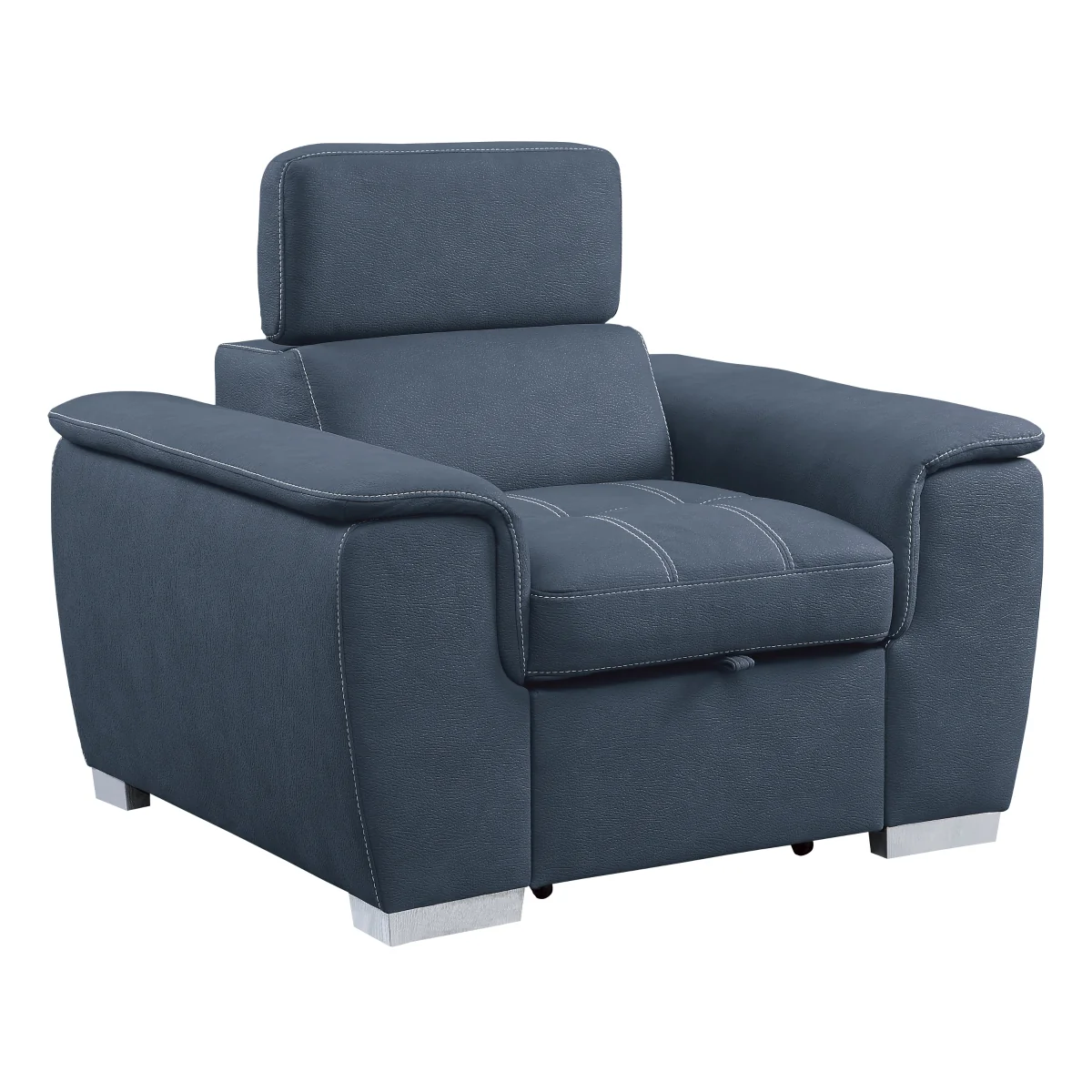 Ferriday Blue Chair with Pull-out Ottoman - Image 2