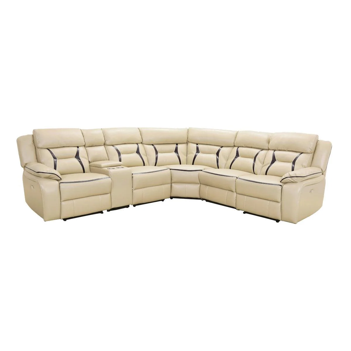 Amite Beige Faux Leather 6-Piece Modular Power Reclining Sectional - Image 1