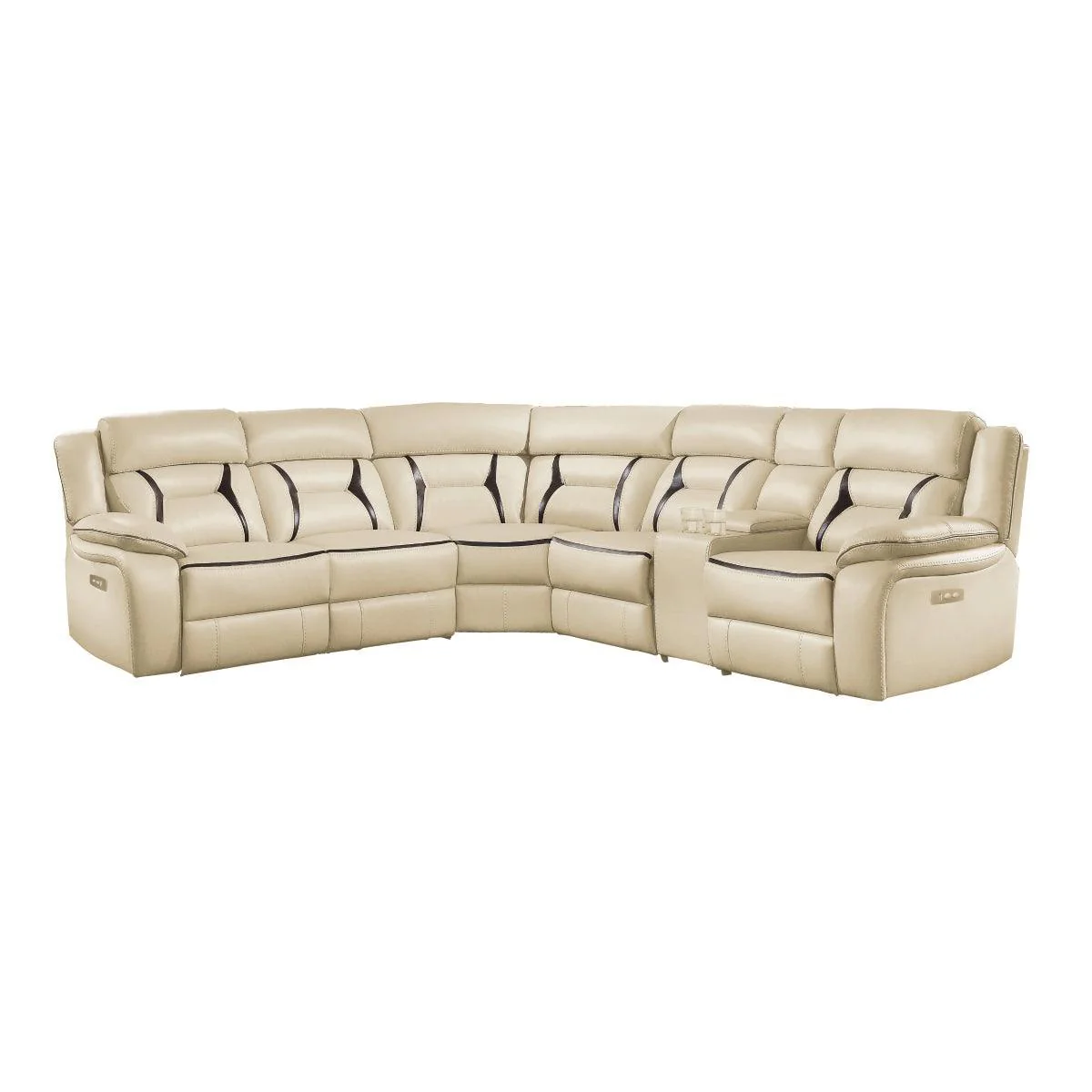 Amite Beige Faux Leather 6-Piece Modular Power Reclining Sectional - Image 2