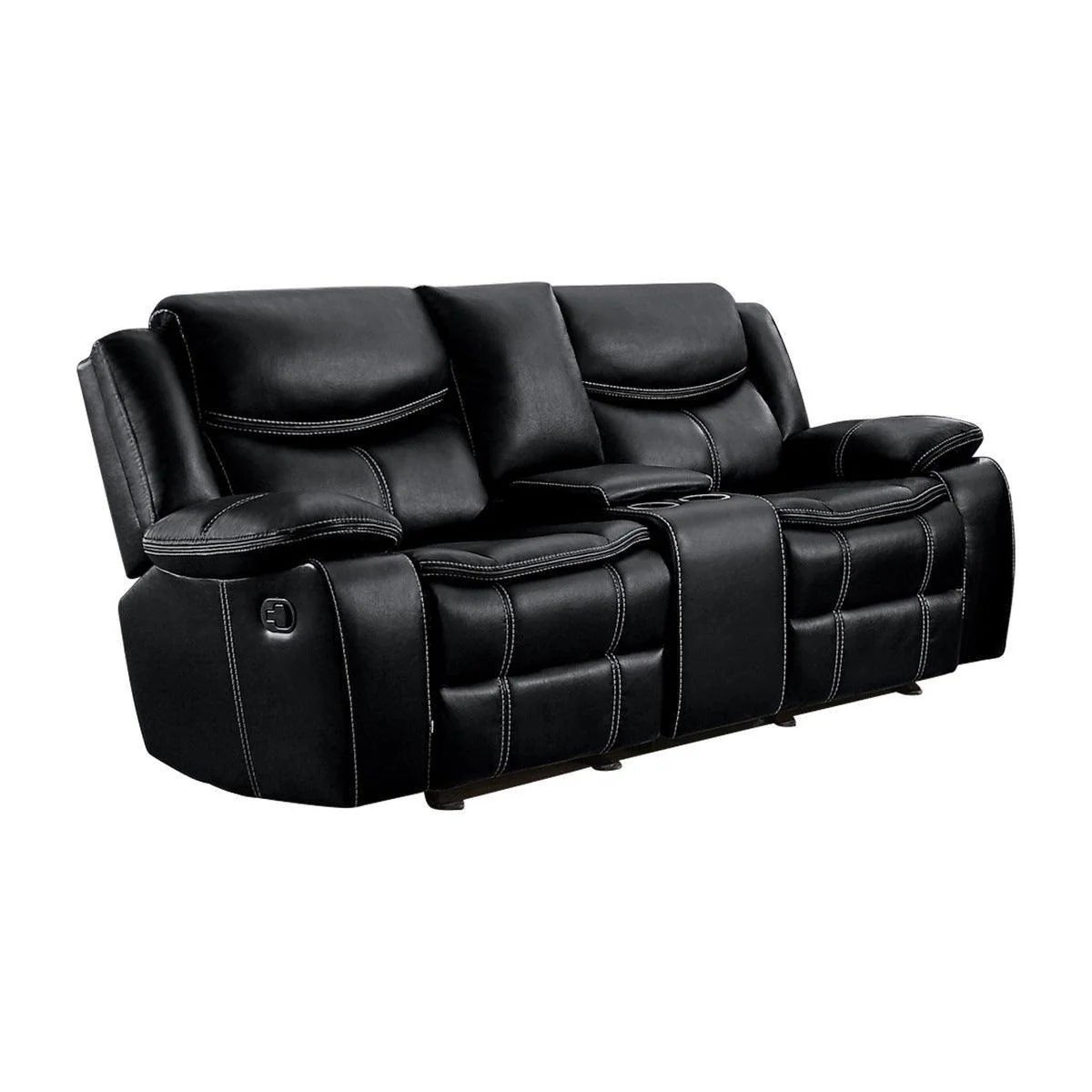 Bastrop Black Faux Leather Double Glider Reclining Love With Center Console - Image 2