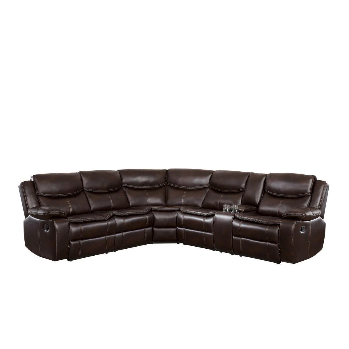 Bastrop Brown Faux Leather 3-Piece Sectional With Right Console - Image 1