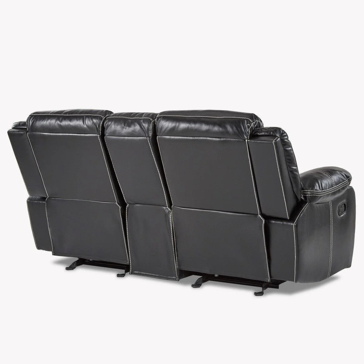 Bastrop Black Faux Leather Double Glider Reclining Love With Center Console - Image 3