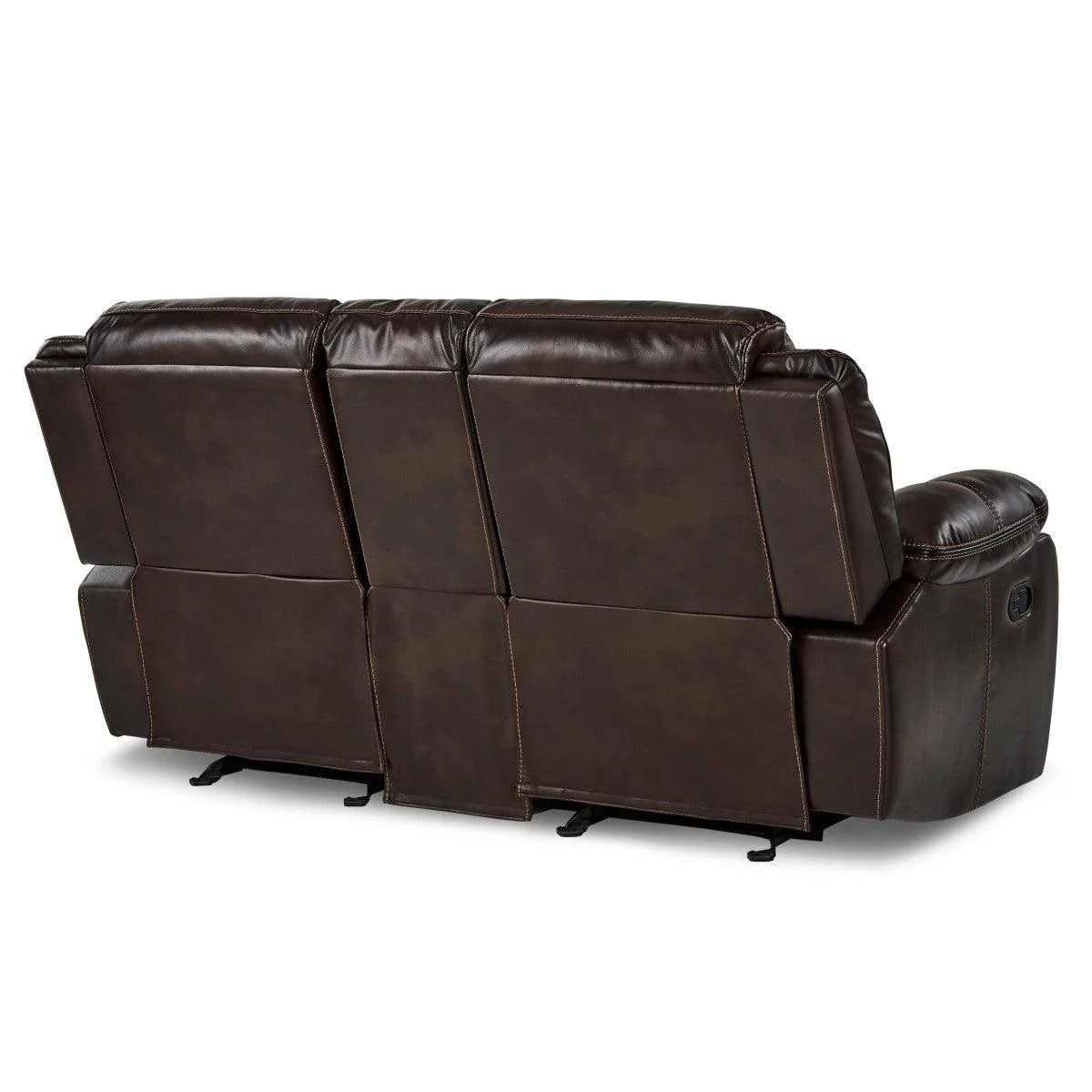 Bastrop Brown Faux Leather Double Glider Reclining Love Center Console - Image 3