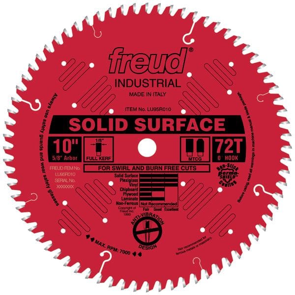 LU95R010 Circular Saw Solid Surface Saw Blade 10″ x 5/8″ Bore x 72 Tooth TCG