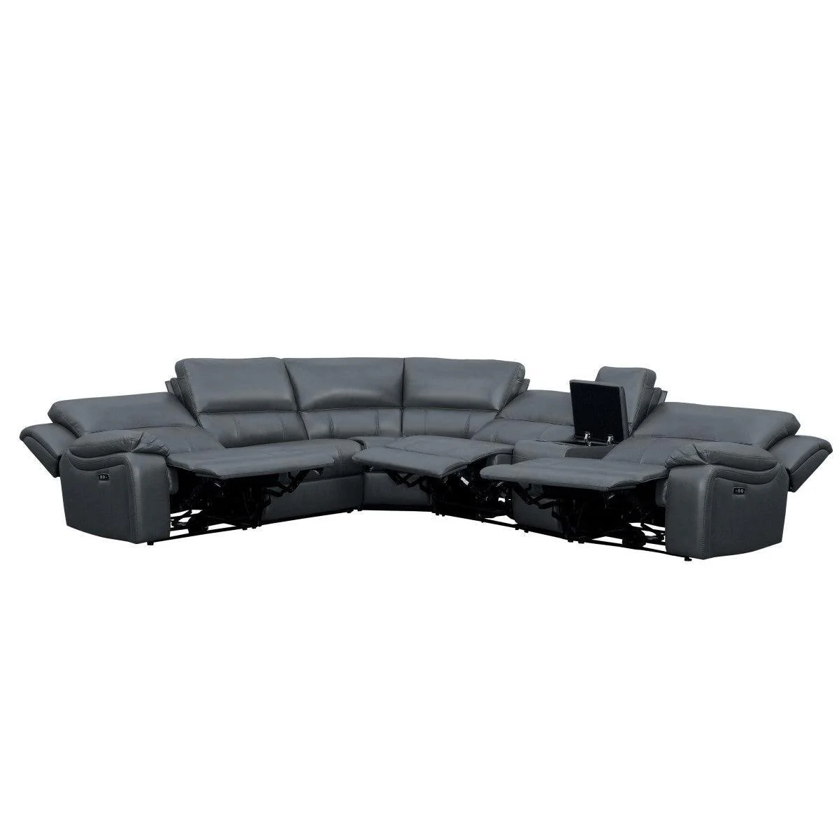 Falun Gray Faux Leather 6-Piece Modular Power Reclining Sectional - Image 2
