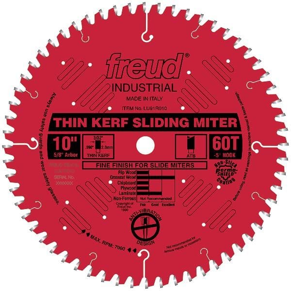 LU91R010 Sliding Compound Miter Saw Blade 10″ x 5/8″ Bore x 60 Tooth ATB