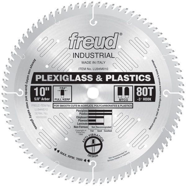 LU94M010 Circular Saw Plastic Saw Blade 10″ x 5/8″ Bore x 80 Tooth TCG