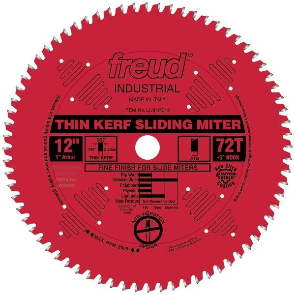 LU91R012 Sliding Compound Miter Saw Blade 12″ x 1″ Bore x 72 Tooth ATB