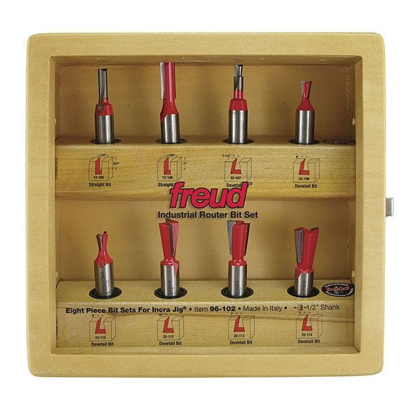 96-100 Eight Piece Incra Jig Router Router Bit Set 1/4″ Shank