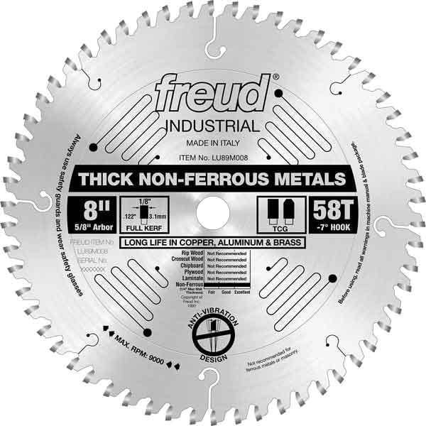 LU89M008 Industrial Thick Non-Ferrous Metal Blade, 8" diameter, 1/4" max thick, 5/8" arbor, 58 - Image 1