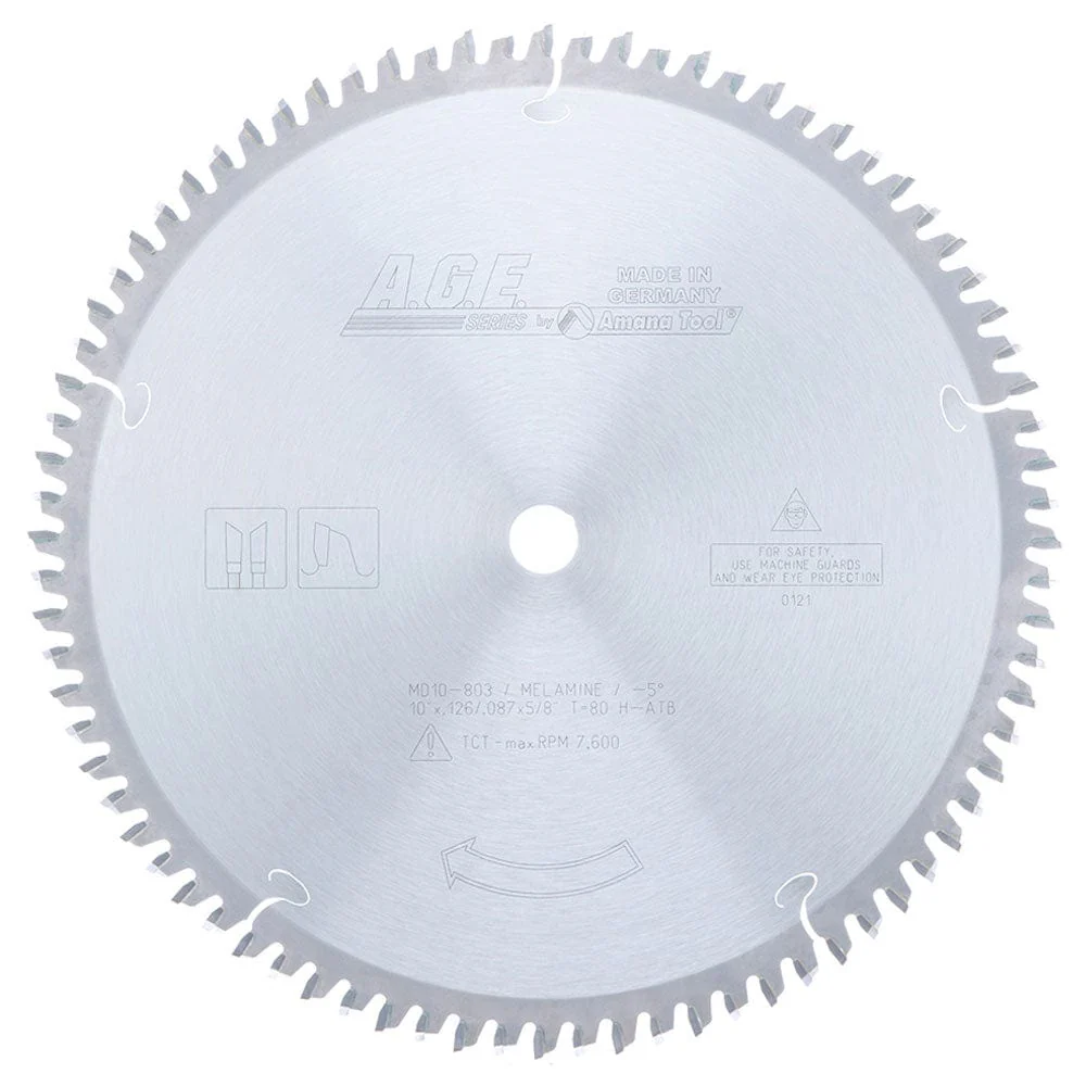 10″X 80T Melamine Blade, -5 Degree 5/8″ Bore, H-ATB