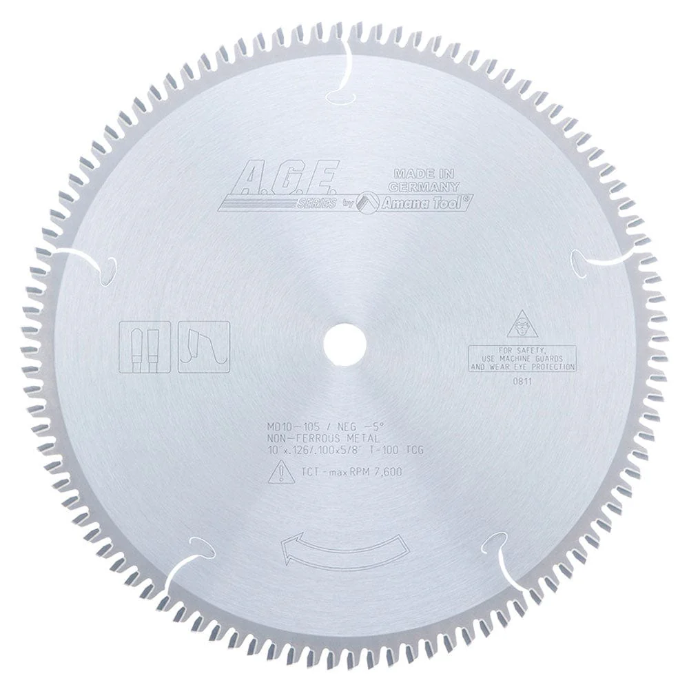 10″ X 100T Non-Ferrous Blade, -5 Degree 5/8″ Bore, TCG